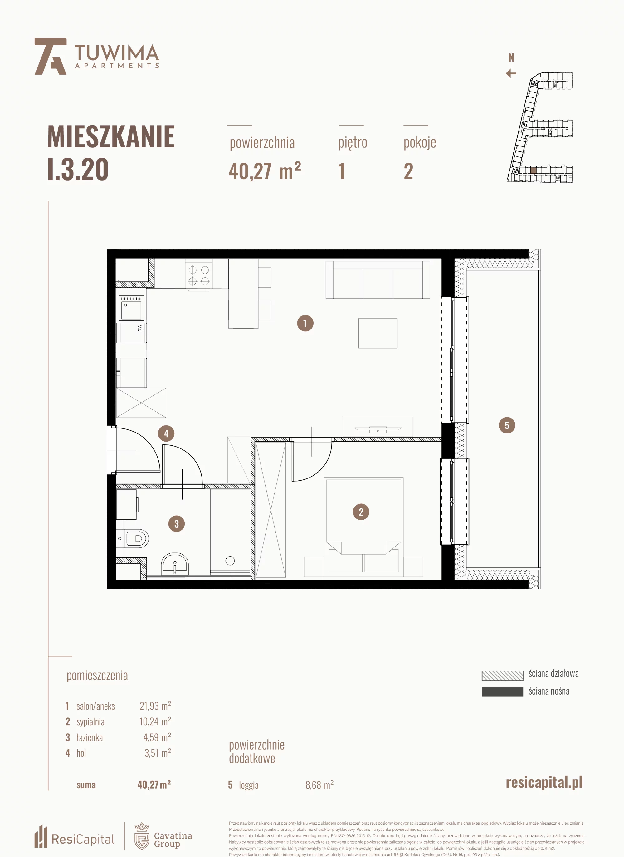 Mieszkanie 40,27 m², piętro 1, oferta nr I.3.20, Apartamenty Tuwima, Łódź, Śródmieście, ul. Juliana Tuwima