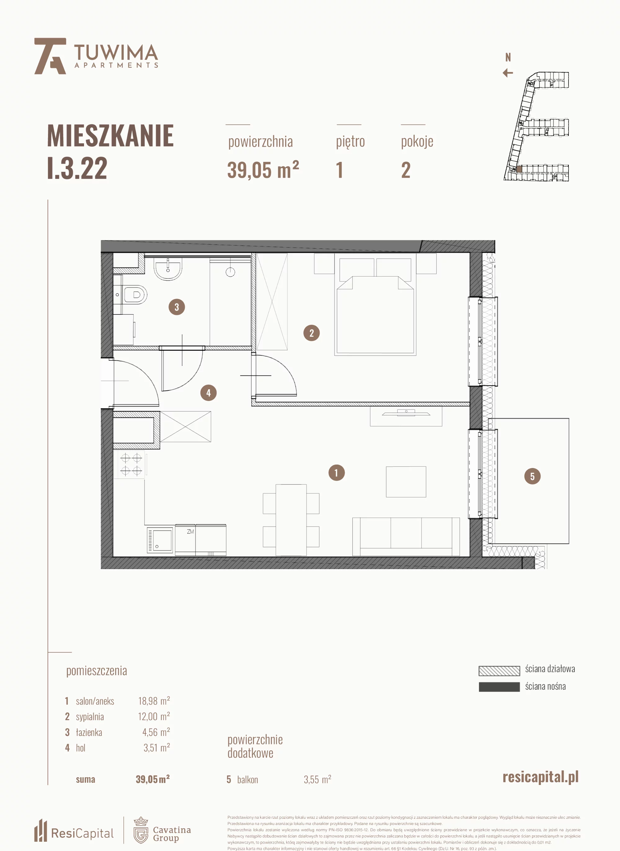 Mieszkanie 39,05 m², piętro 1, oferta nr I.3.22, Apartamenty Tuwima, Łódź, Śródmieście, ul. Juliana Tuwima