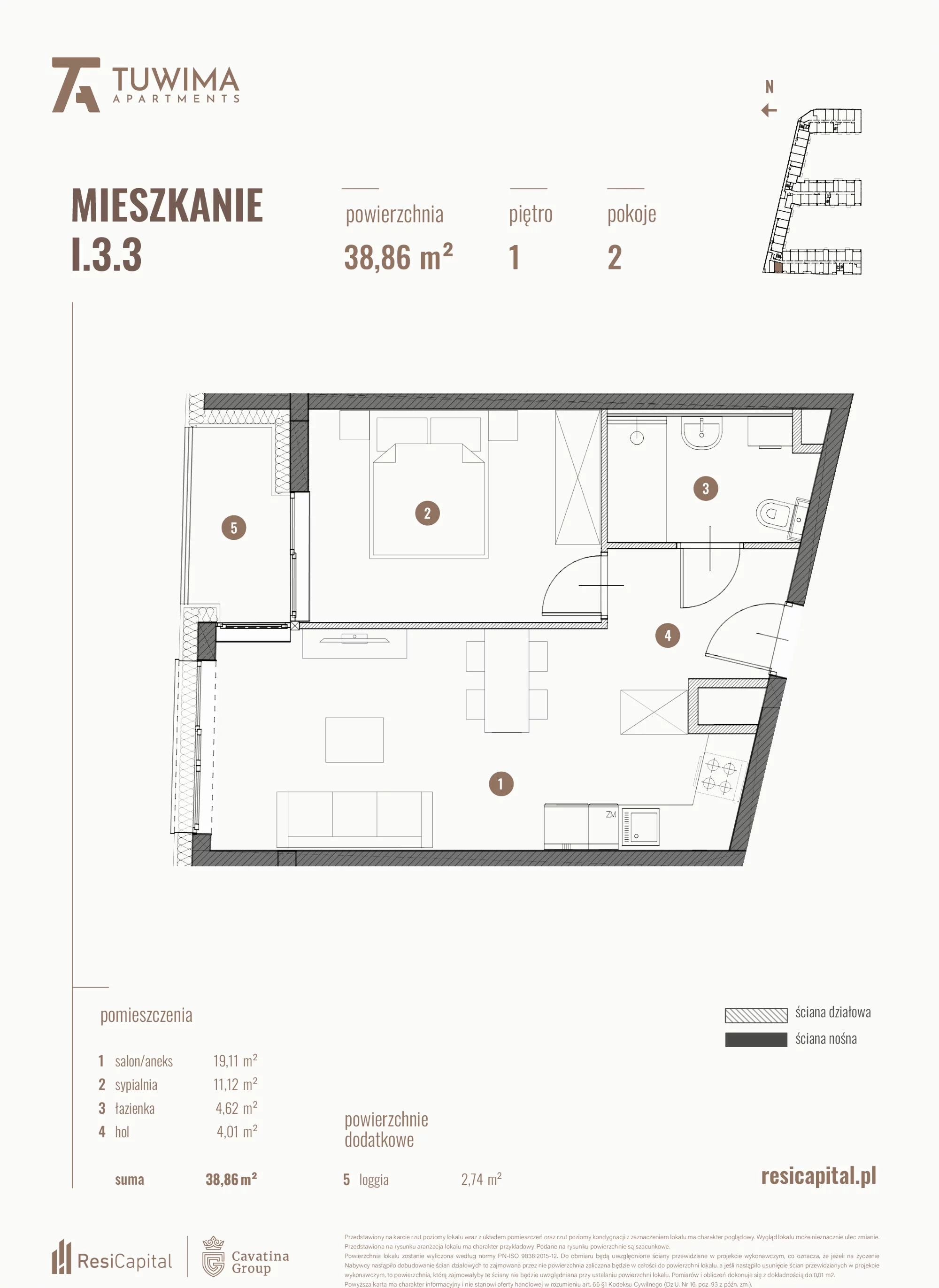 Mieszkanie 38,86 m², piętro 1, oferta nr I.3.3, Apartamenty Tuwima, Łódź, Śródmieście, ul. Juliana Tuwima