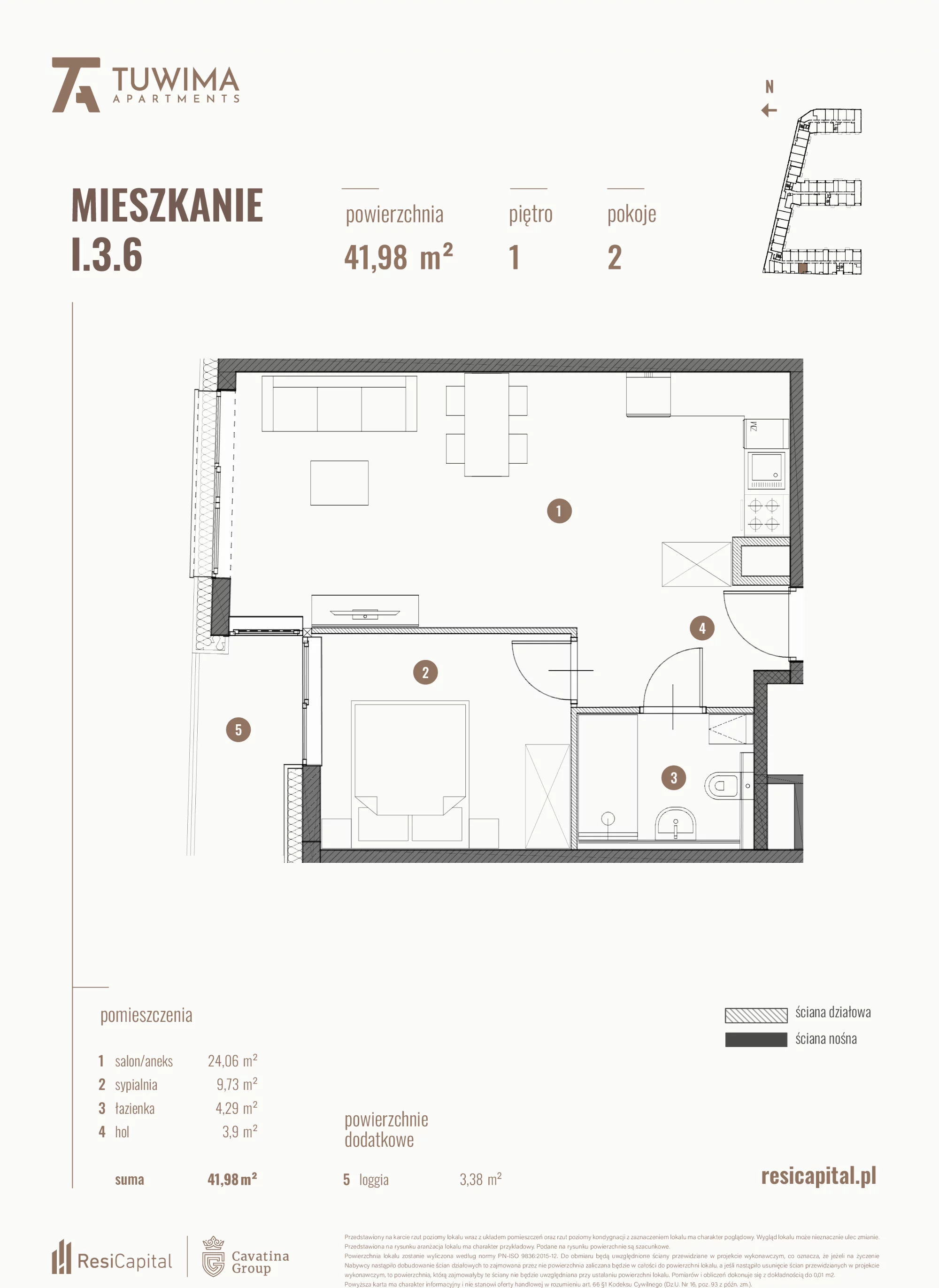 Mieszkanie 41,98 m², piętro 1, oferta nr I.3.6, Apartamenty Tuwima, Łódź, Śródmieście, ul. Juliana Tuwima