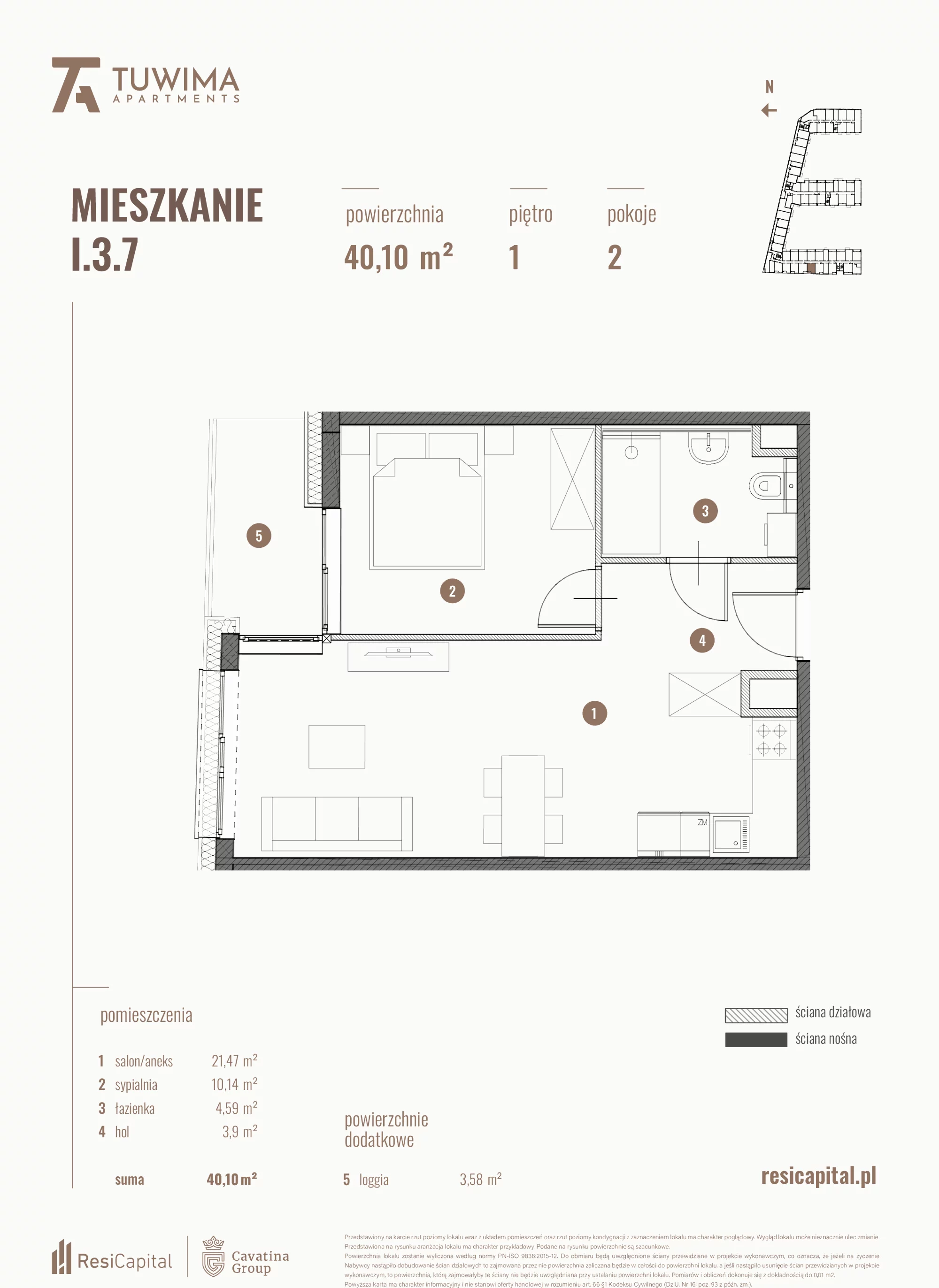 Mieszkanie 40,10 m², piętro 1, oferta nr I.3.7, Apartamenty Tuwima, Łódź, Śródmieście, ul. Juliana Tuwima