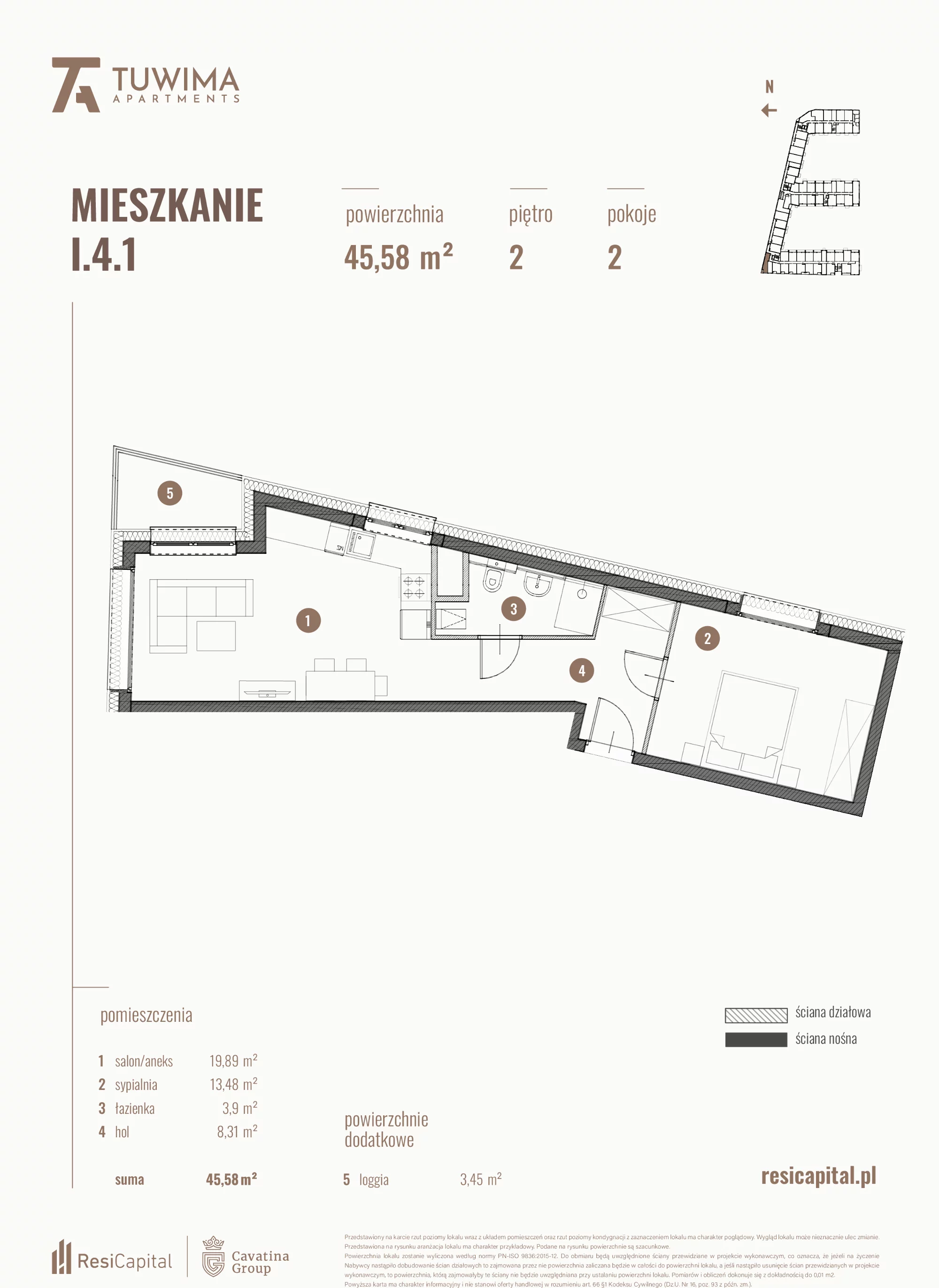 Mieszkanie 45,58 m², piętro 2, oferta nr I.4.1, Apartamenty Tuwima, Łódź, Śródmieście, ul. Juliana Tuwima