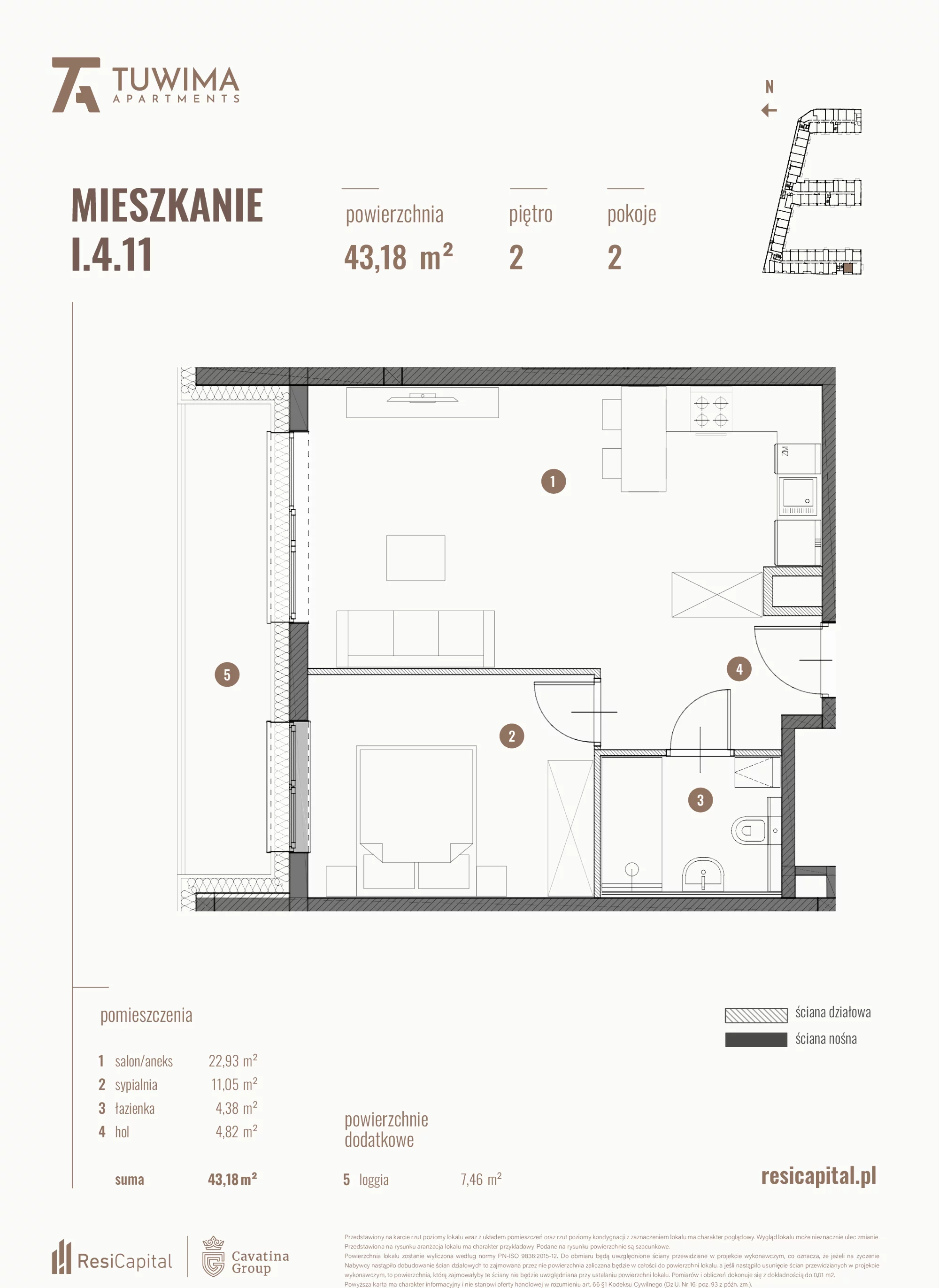 Mieszkanie 43,18 m², piętro 2, oferta nr I.4.11, Apartamenty Tuwima, Łódź, Śródmieście, ul. Juliana Tuwima