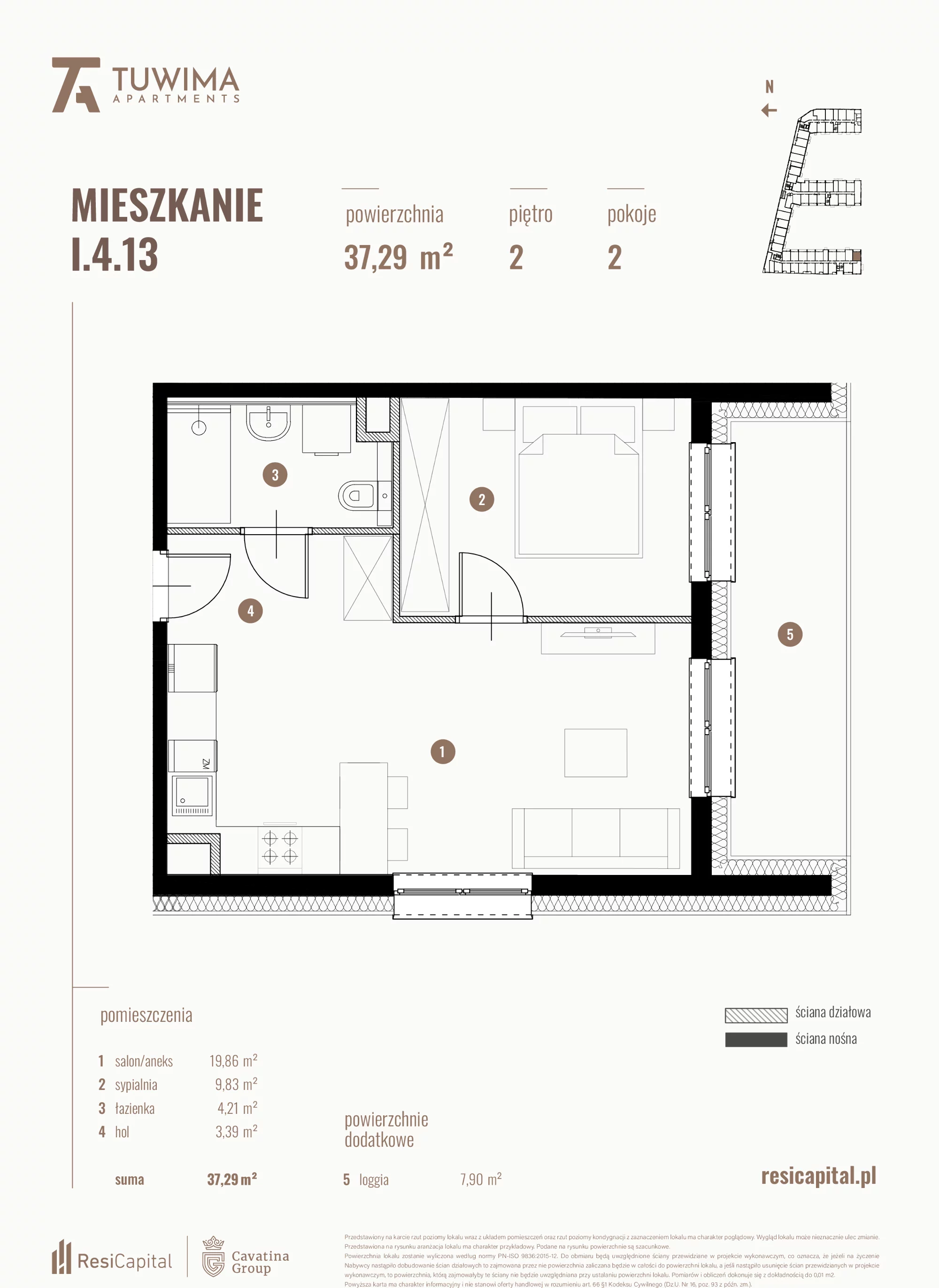 Mieszkanie 37,29 m², piętro 2, oferta nr I.4.13, Apartamenty Tuwima, Łódź, Śródmieście, ul. Juliana Tuwima