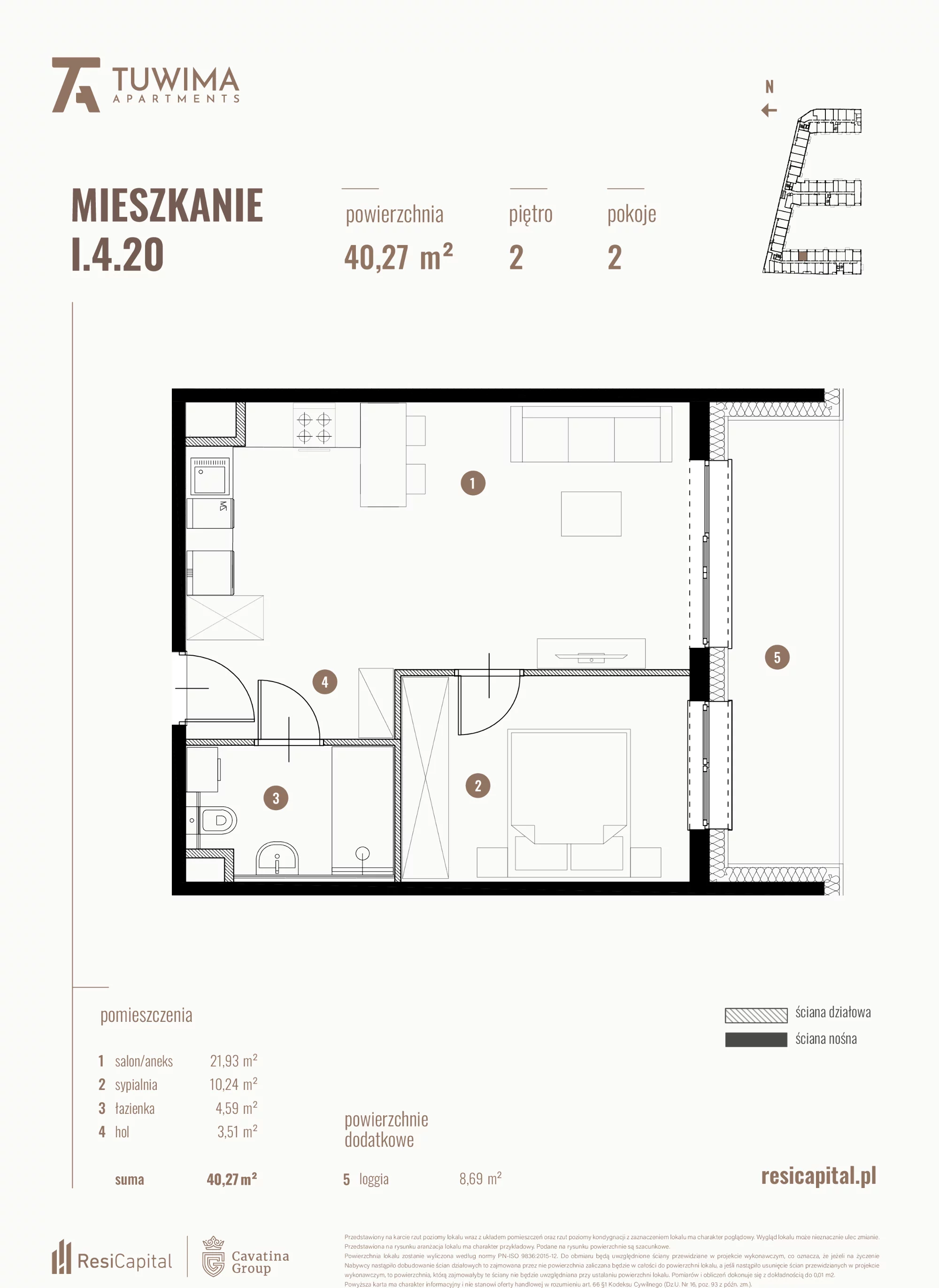 Mieszkanie 40,27 m², piętro 2, oferta nr I.4.20, Apartamenty Tuwima, Łódź, Śródmieście, ul. Juliana Tuwima