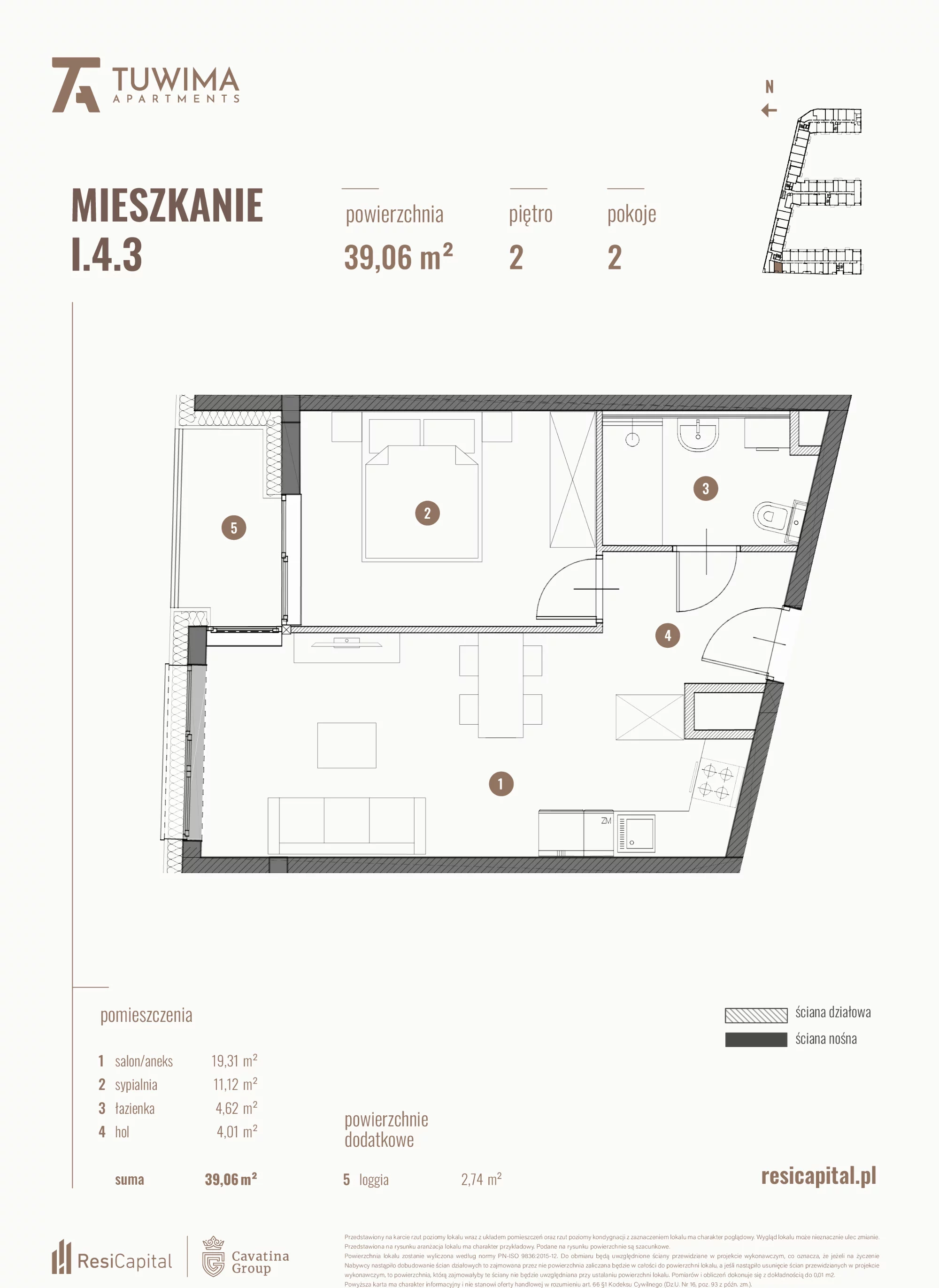 Mieszkanie 39,06 m², piętro 2, oferta nr I.4.3, Apartamenty Tuwima, Łódź, Śródmieście, ul. Juliana Tuwima