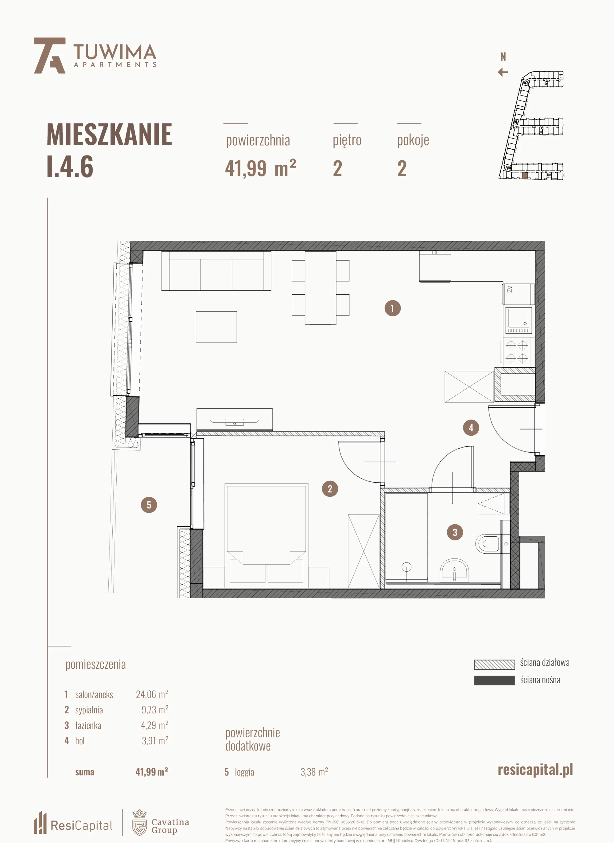 Mieszkanie 41,99 m², piętro 2, oferta nr I.4.6, Apartamenty Tuwima, Łódź, Śródmieście, ul. Juliana Tuwima