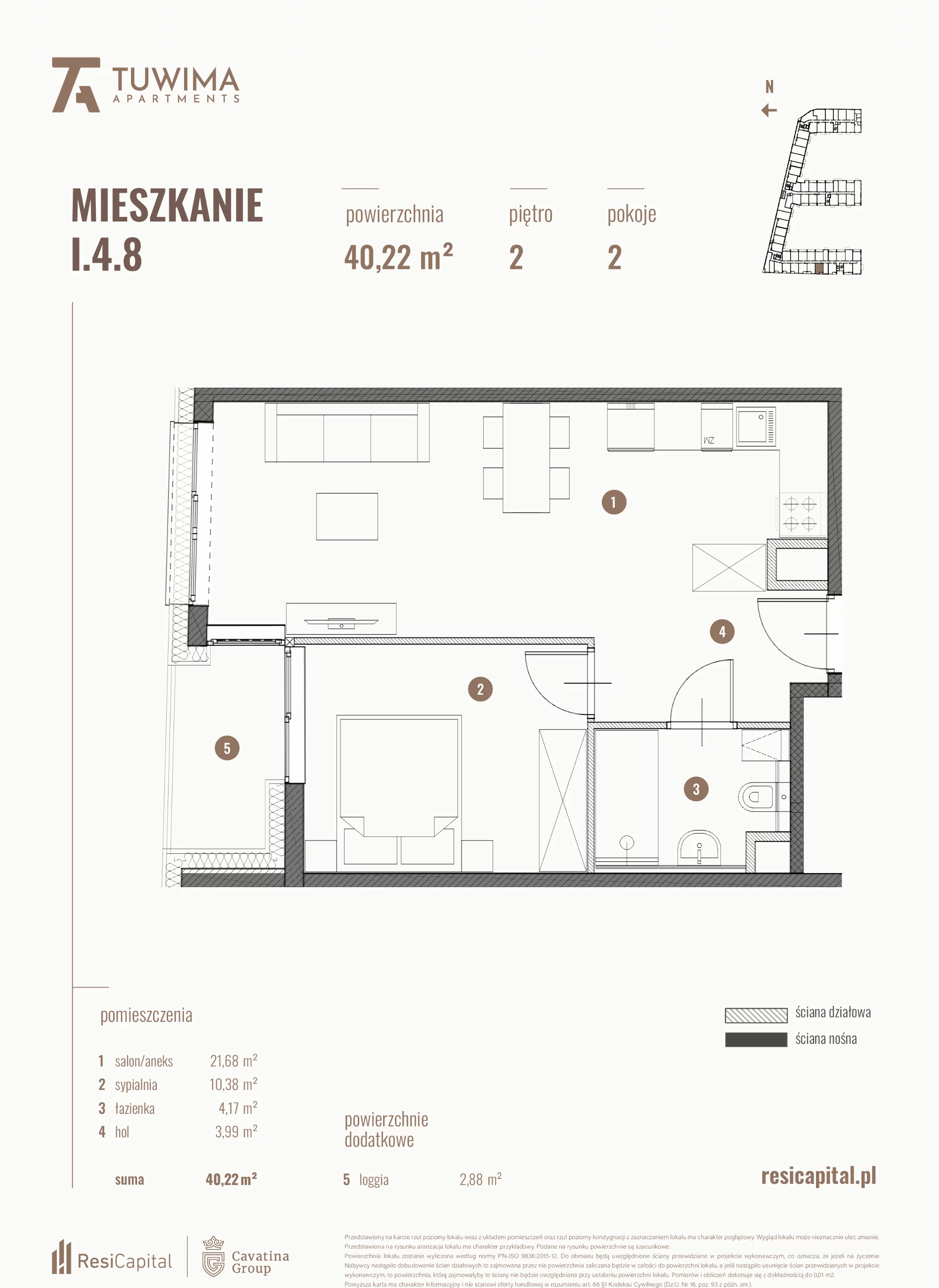 Mieszkanie 40,22 m², piętro 2, oferta nr I.4.8, Apartamenty Tuwima, Łódź, Śródmieście, ul. Juliana Tuwima