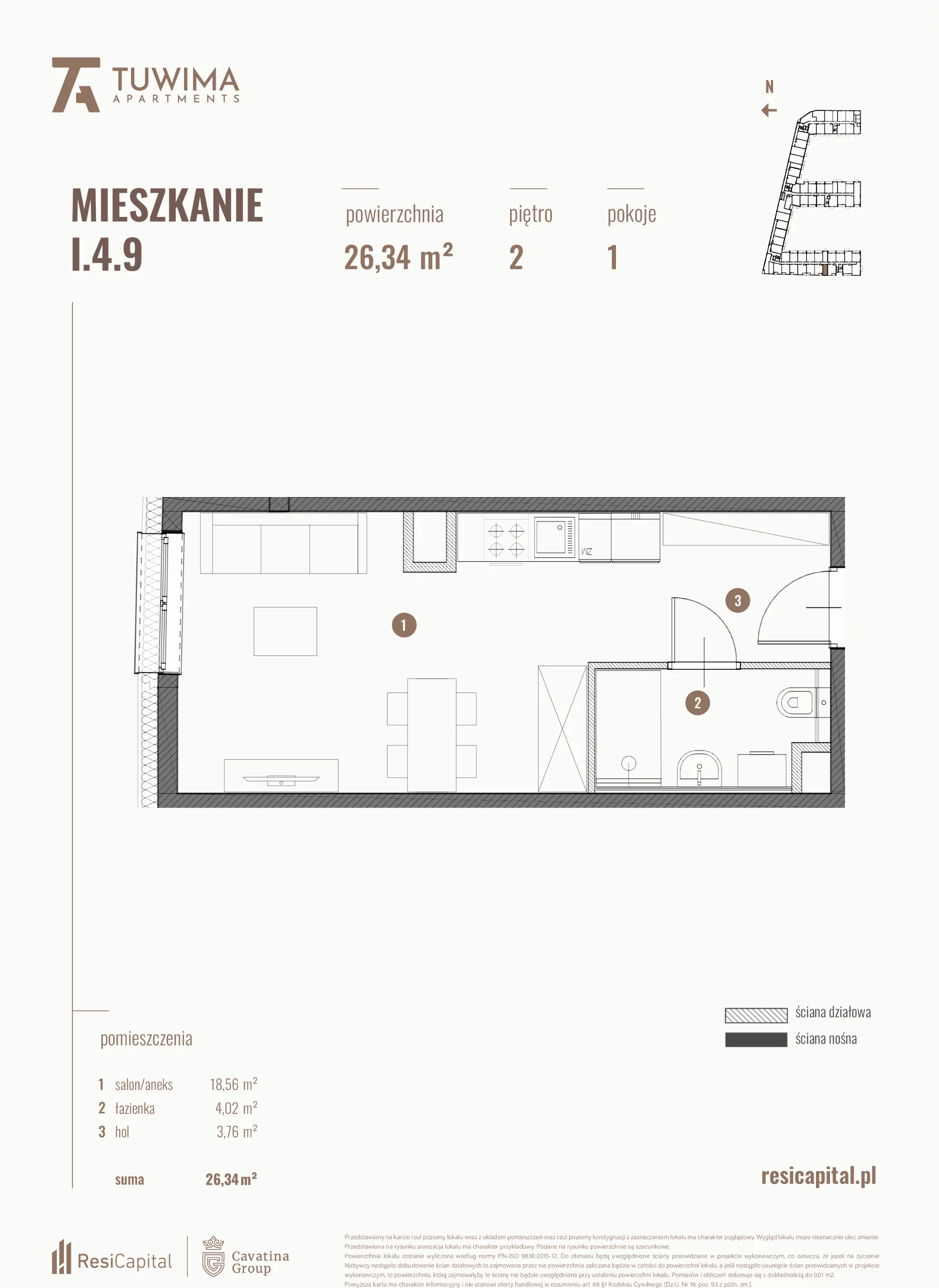 Mieszkanie 26,34 m², piętro 2, oferta nr I.4.9, Apartamenty Tuwima, Łódź, Śródmieście, ul. Juliana Tuwima