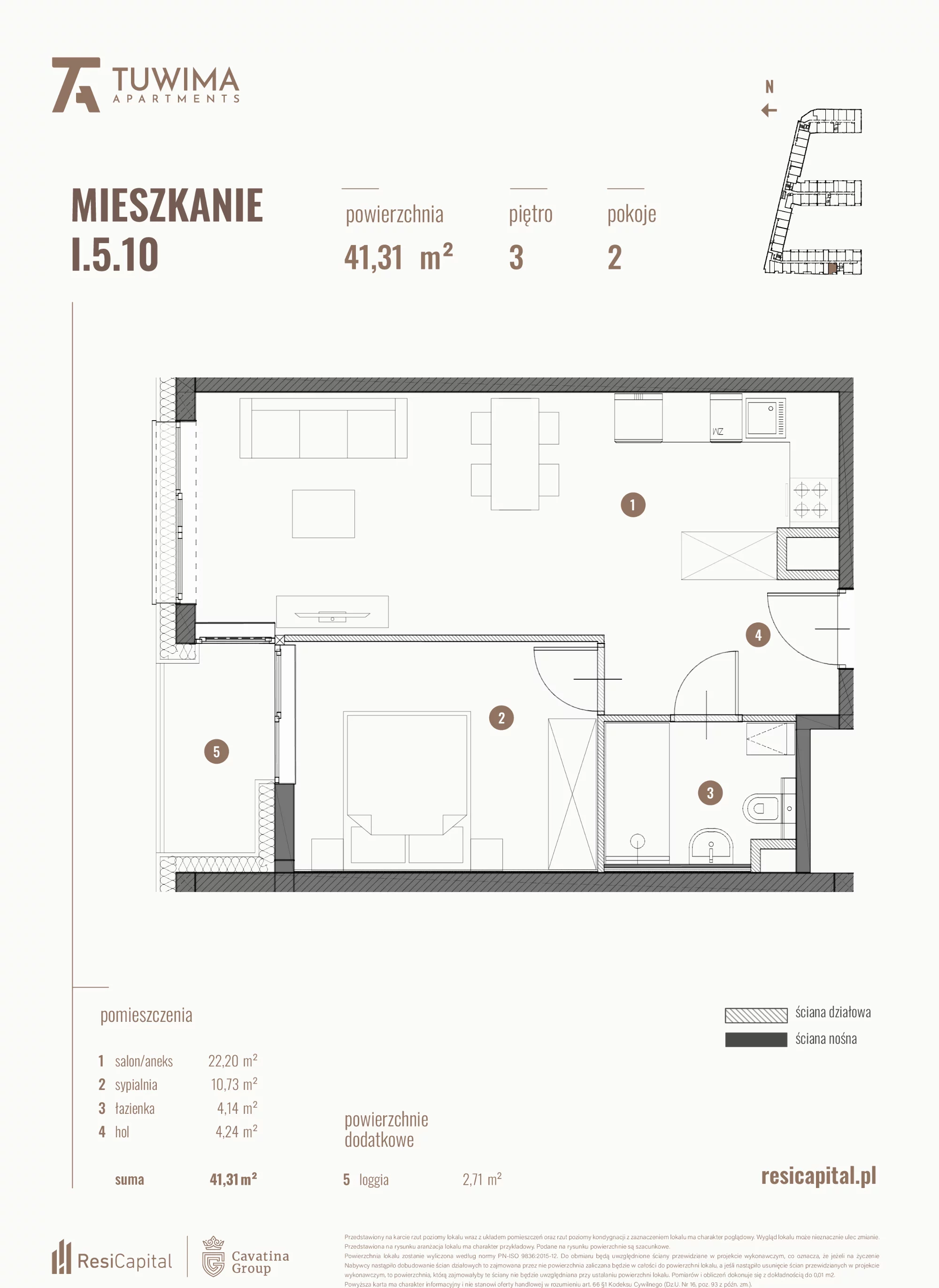 Mieszkanie 41,31 m², piętro 3, oferta nr I.5.10, Apartamenty Tuwima, Łódź, Śródmieście, ul. Juliana Tuwima