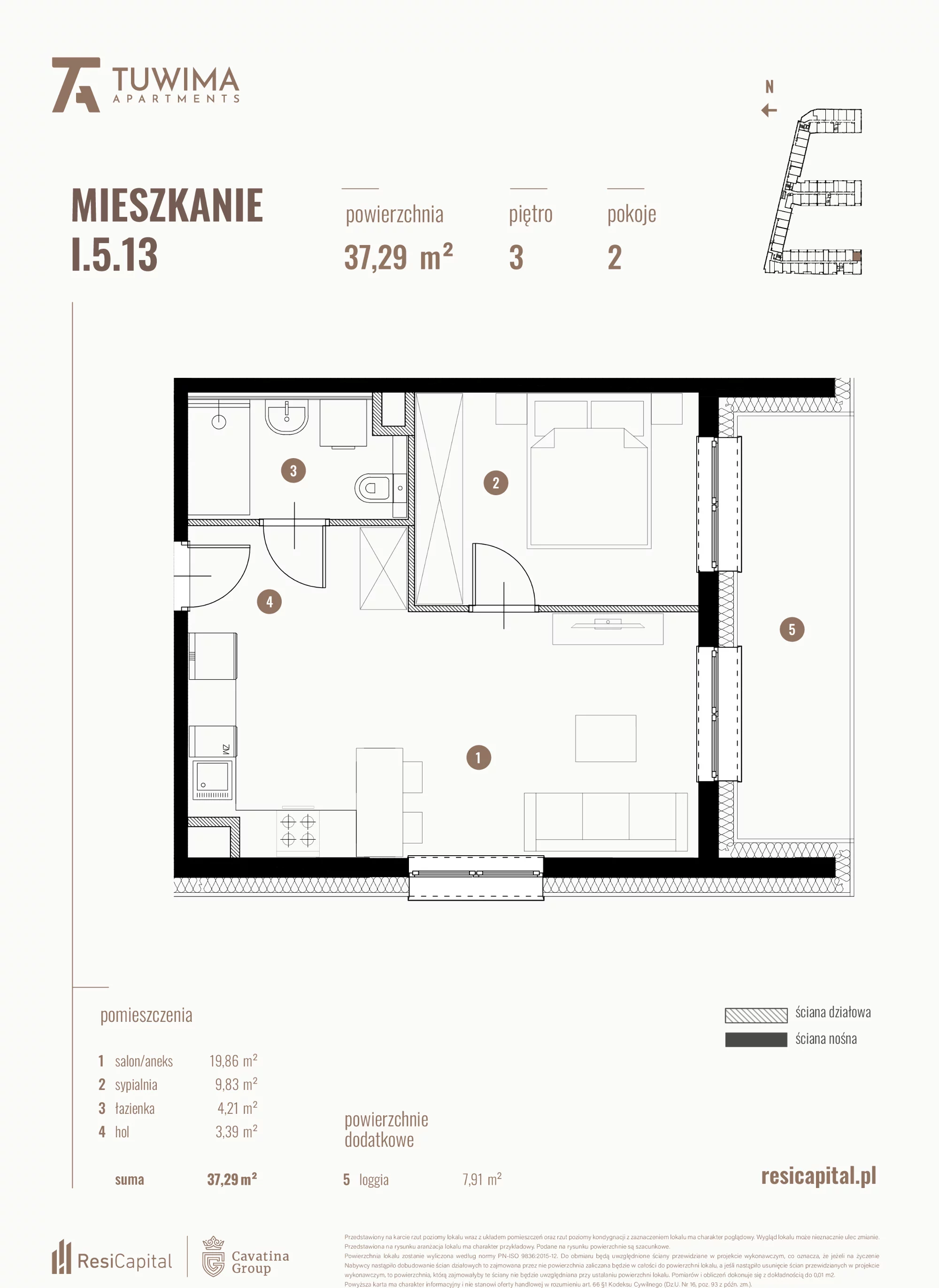 Mieszkanie 37,29 m², piętro 3, oferta nr I.5.13, Apartamenty Tuwima, Łódź, Śródmieście, ul. Juliana Tuwima