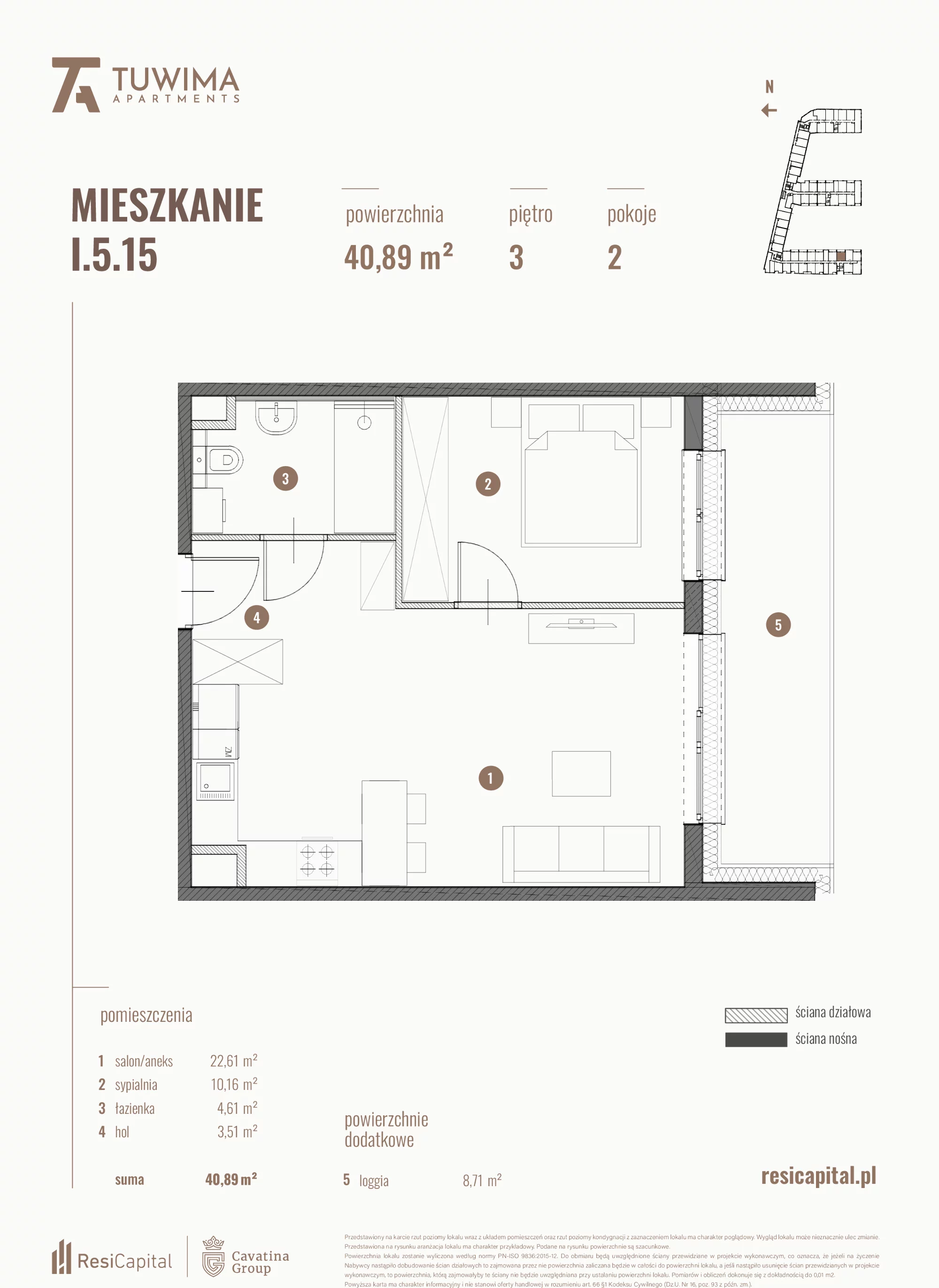 Mieszkanie 40,89 m², piętro 3, oferta nr I.5.15, Apartamenty Tuwima, Łódź, Śródmieście, ul. Juliana Tuwima