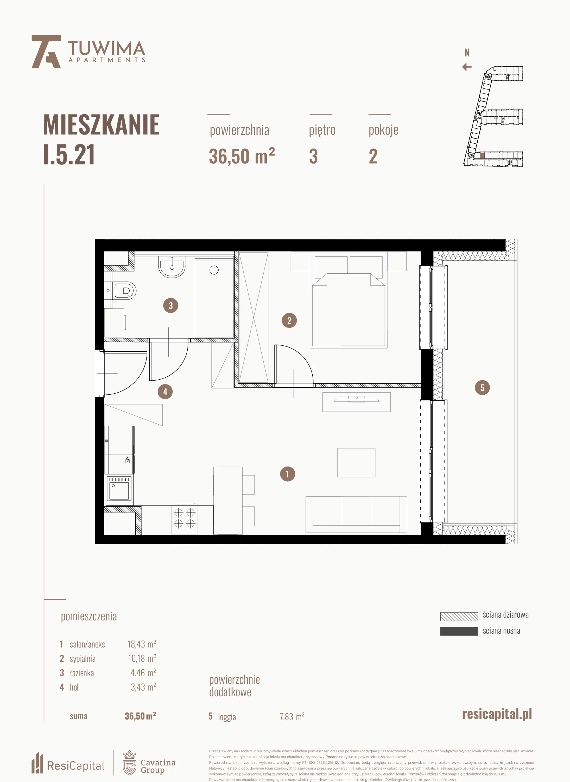 Mieszkanie 36,50 m², piętro 3, oferta nr I.5.21, Apartamenty Tuwima, Łódź, Śródmieście, ul. Juliana Tuwima