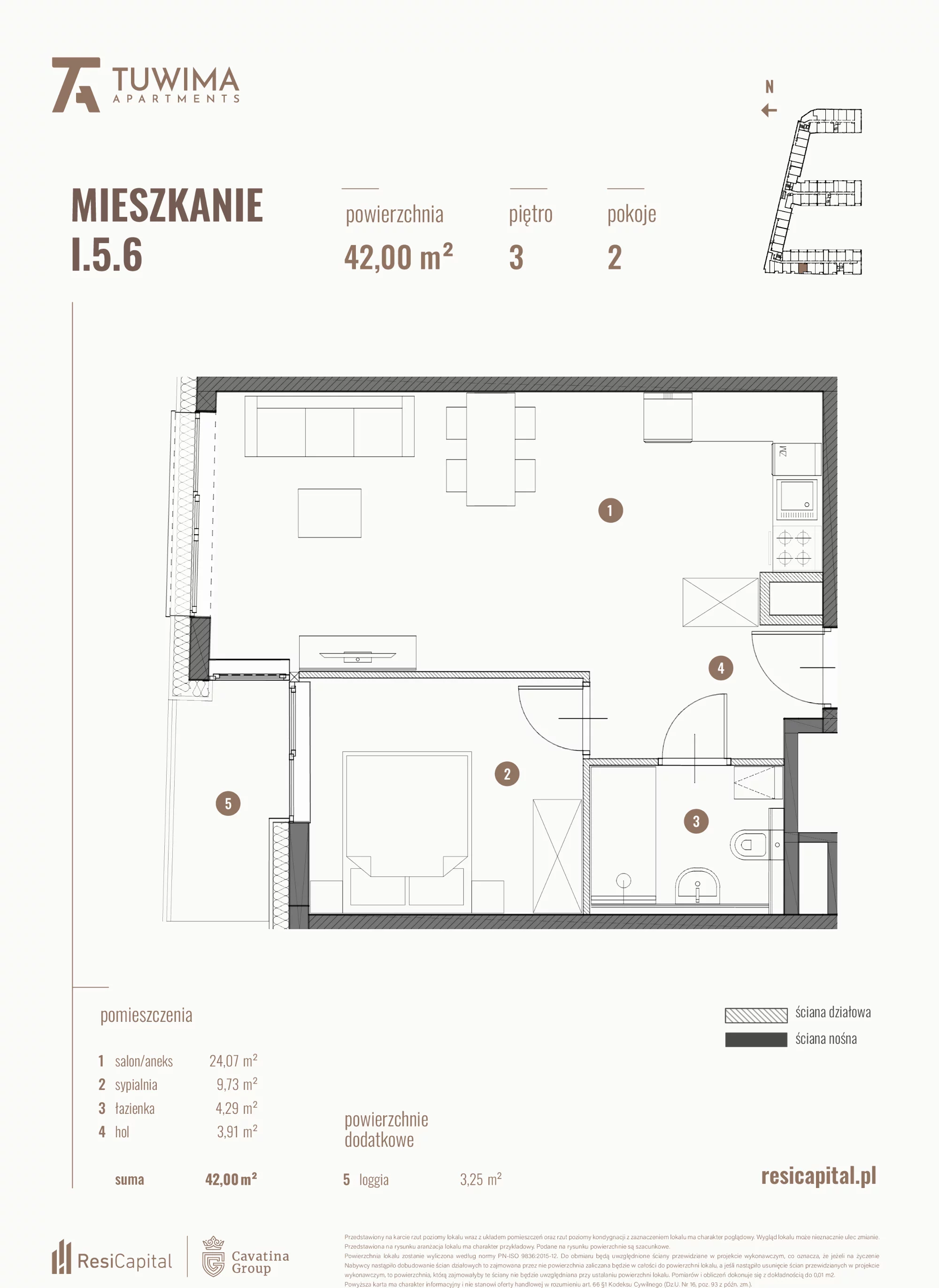 Mieszkanie 42,00 m², piętro 3, oferta nr I.5.6, Apartamenty Tuwima, Łódź, Śródmieście, ul. Juliana Tuwima