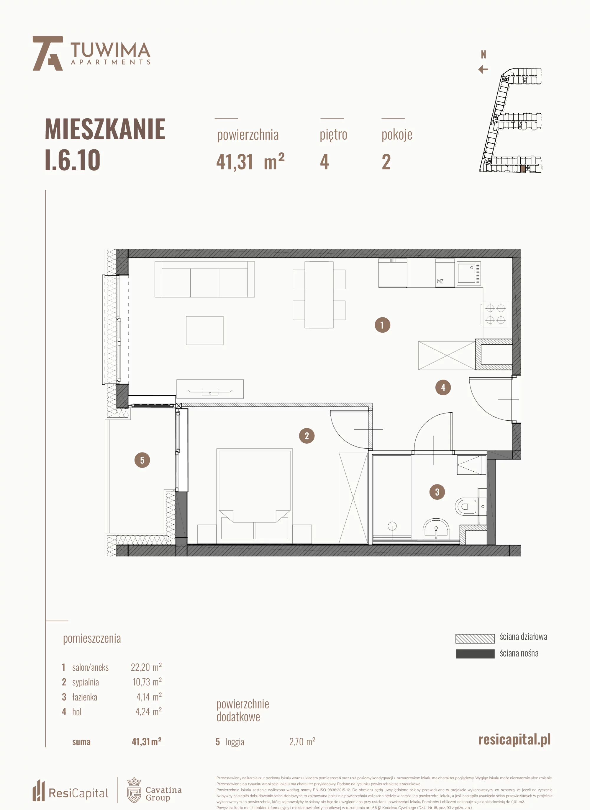 Mieszkanie 41,31 m², piętro 4, oferta nr I.6.10, Apartamenty Tuwima, Łódź, Śródmieście, ul. Juliana Tuwima