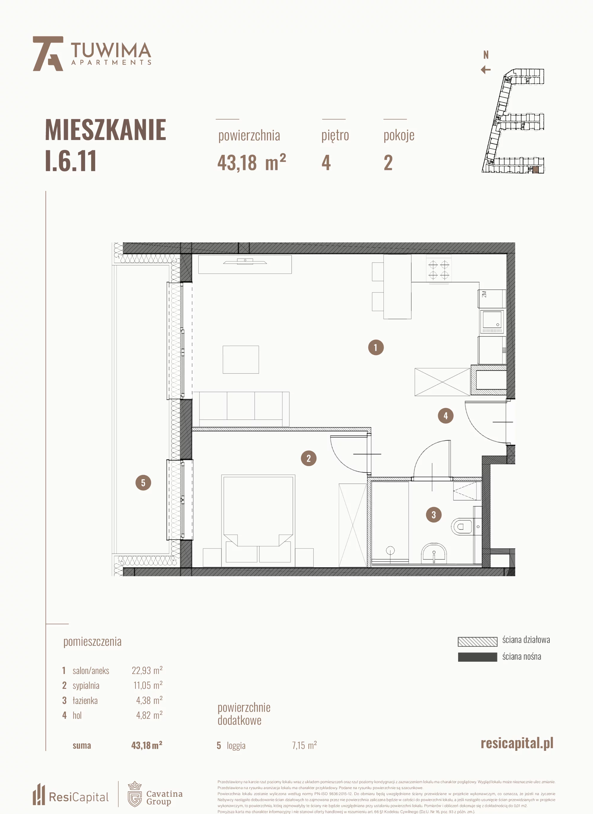 Mieszkanie 43,18 m², piętro 4, oferta nr I.6.11, Apartamenty Tuwima, Łódź, Śródmieście, ul. Juliana Tuwima