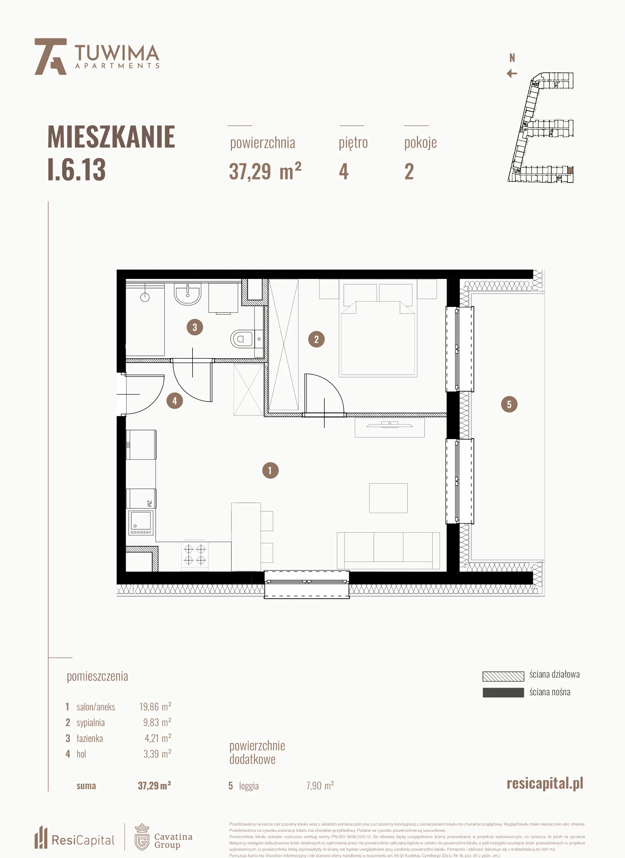 Mieszkanie 37,29 m², piętro 4, oferta nr I.6.13, Apartamenty Tuwima, Łódź, Śródmieście, ul. Juliana Tuwima