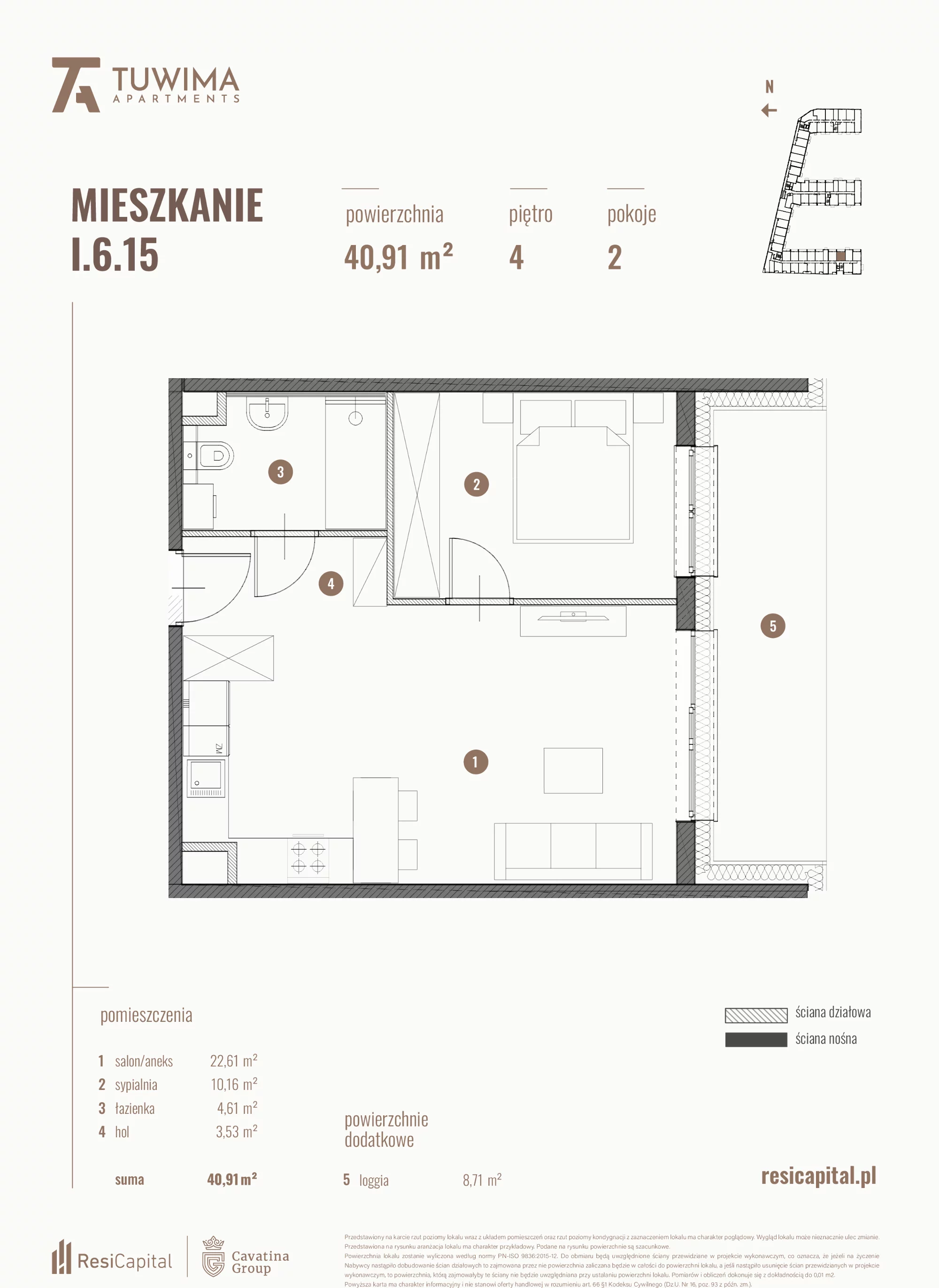 Mieszkanie 40,91 m², piętro 4, oferta nr I.6.15, Apartamenty Tuwima, Łódź, Śródmieście, ul. Juliana Tuwima