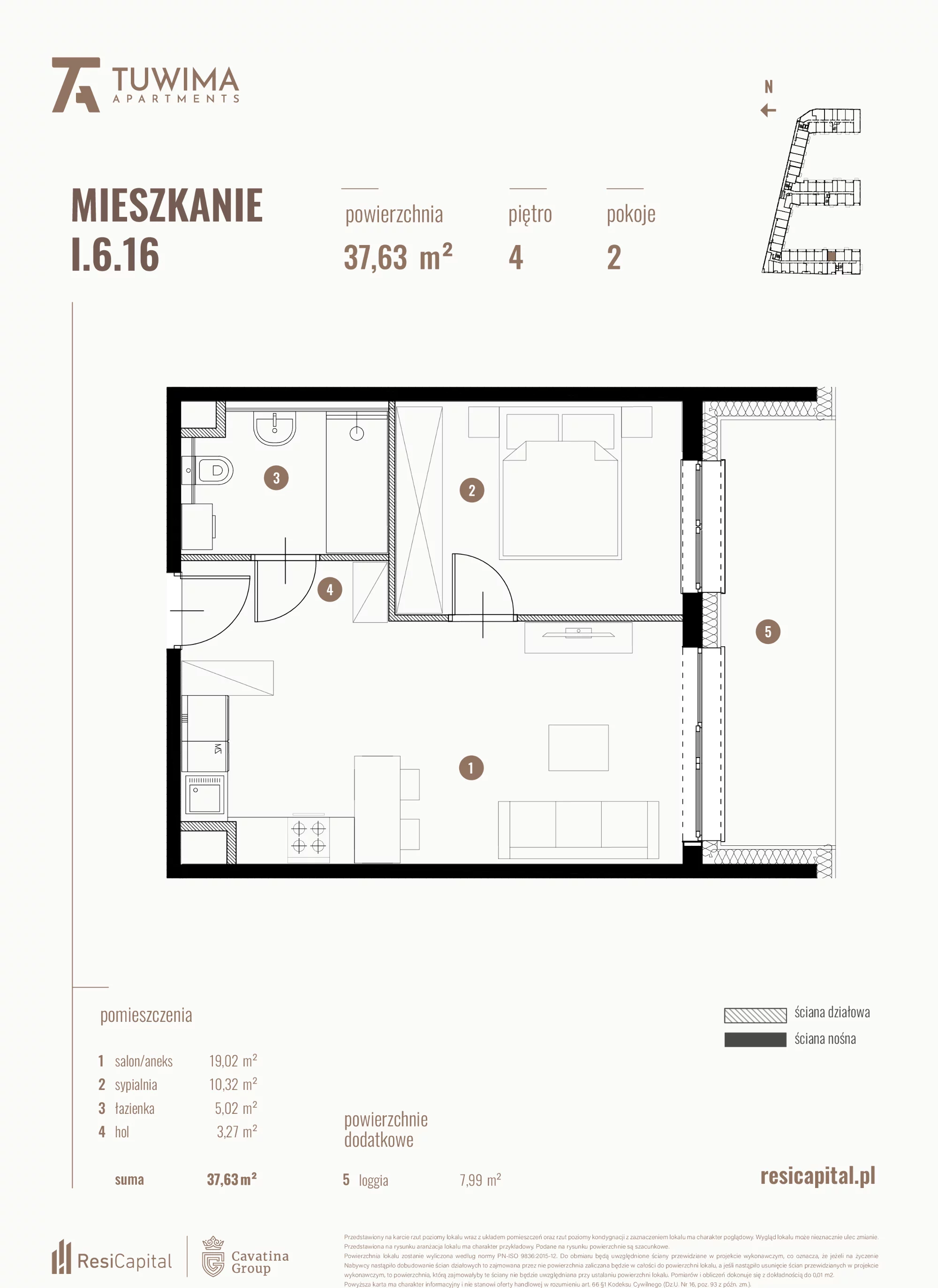 Mieszkanie 37,63 m², piętro 4, oferta nr I.6.16, Apartamenty Tuwima, Łódź, Śródmieście, ul. Juliana Tuwima