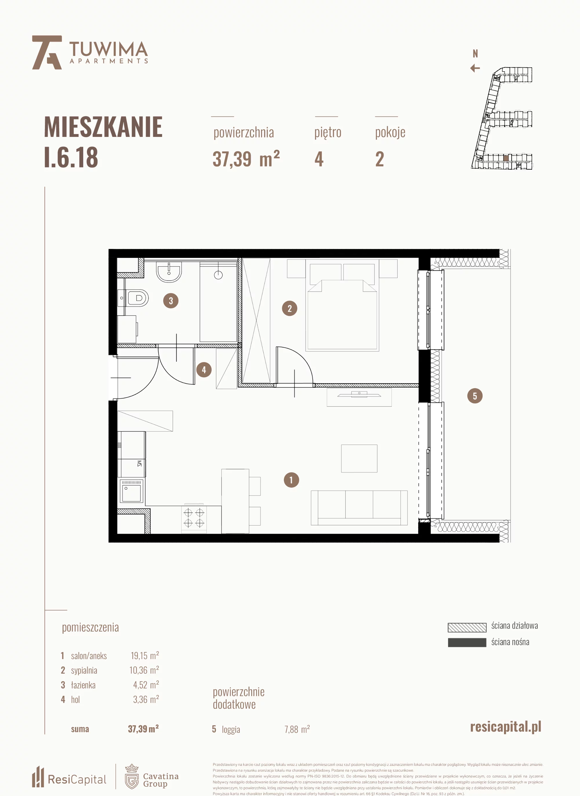 Mieszkanie 37,39 m², piętro 4, oferta nr I.6.18, Apartamenty Tuwima, Łódź, Śródmieście, ul. Juliana Tuwima