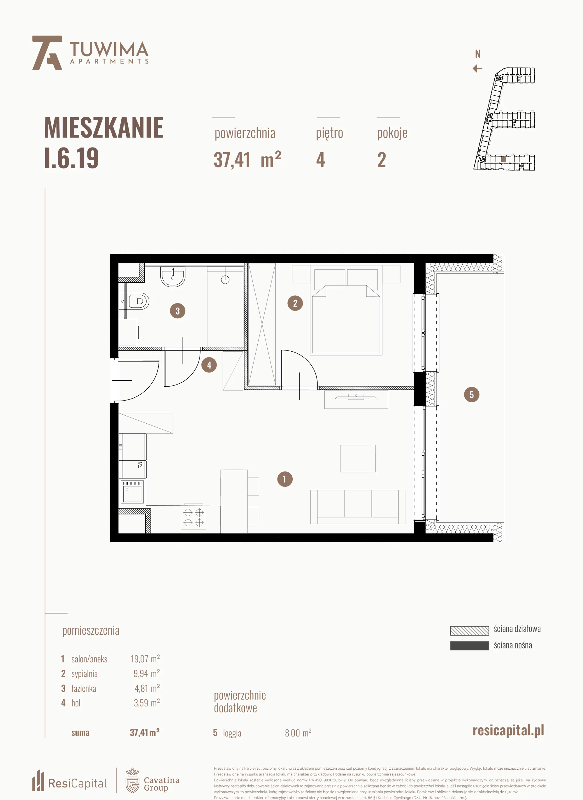 Mieszkanie 37,41 m², piętro 4, oferta nr I.6.19, Apartamenty Tuwima, Łódź, Śródmieście, ul. Juliana Tuwima