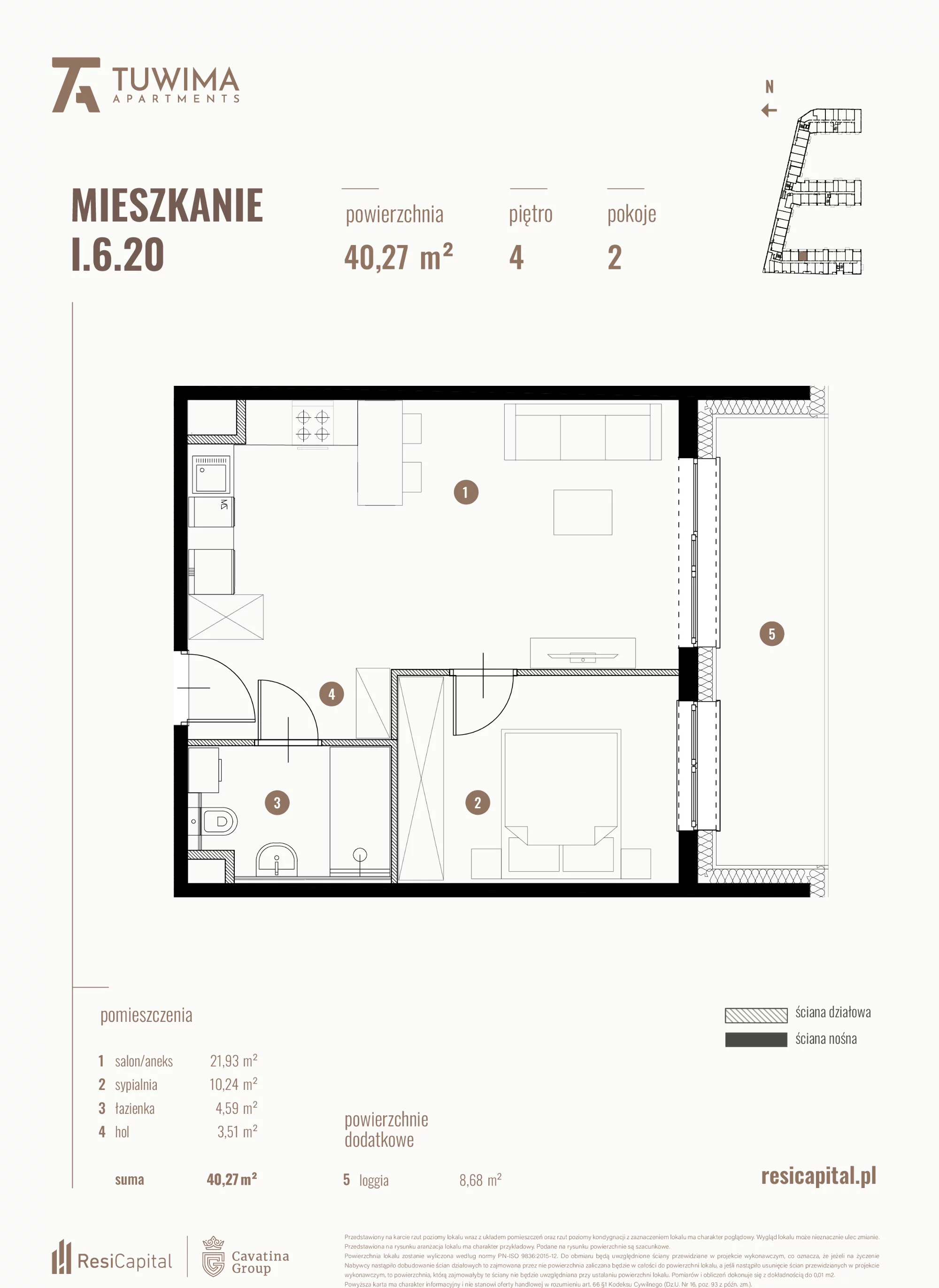 Mieszkanie 40,27 m², piętro 4, oferta nr I.6.20, Apartamenty Tuwima, Łódź, Śródmieście, ul. Juliana Tuwima