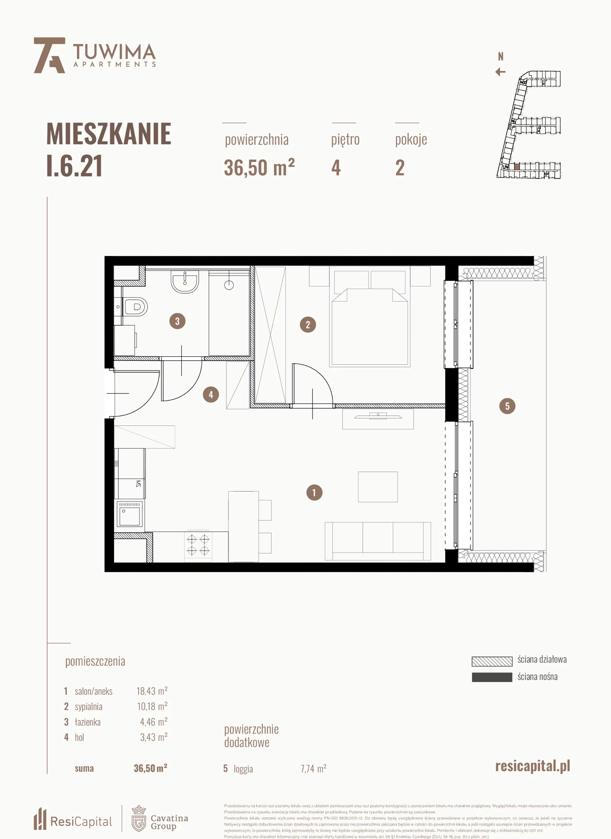 Mieszkanie 36,50 m², piętro 4, oferta nr I.6.21, Apartamenty Tuwima, Łódź, Śródmieście, ul. Juliana Tuwima