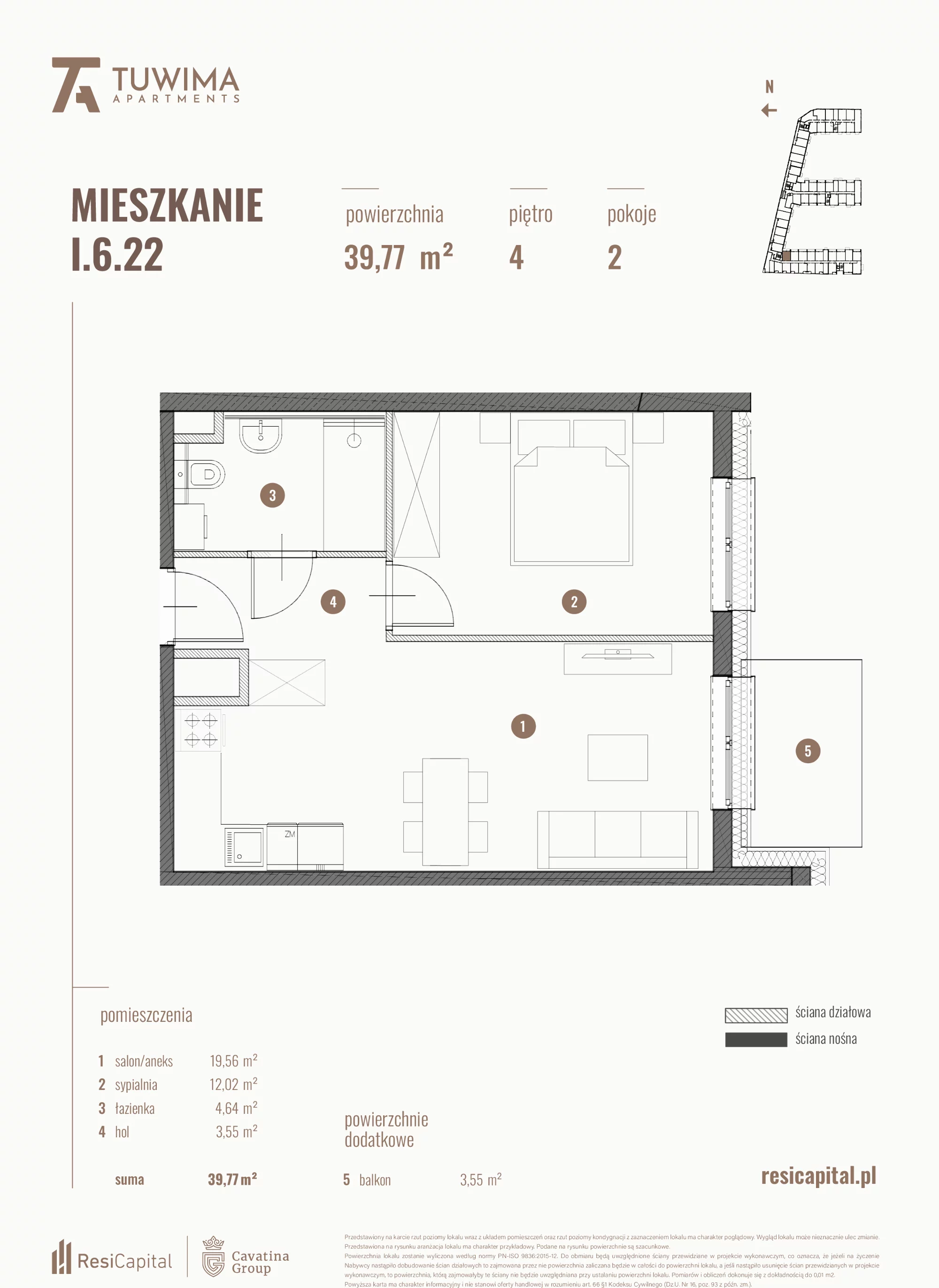 Mieszkanie 39,77 m², piętro 4, oferta nr I.6.22, Apartamenty Tuwima, Łódź, Śródmieście, ul. Juliana Tuwima