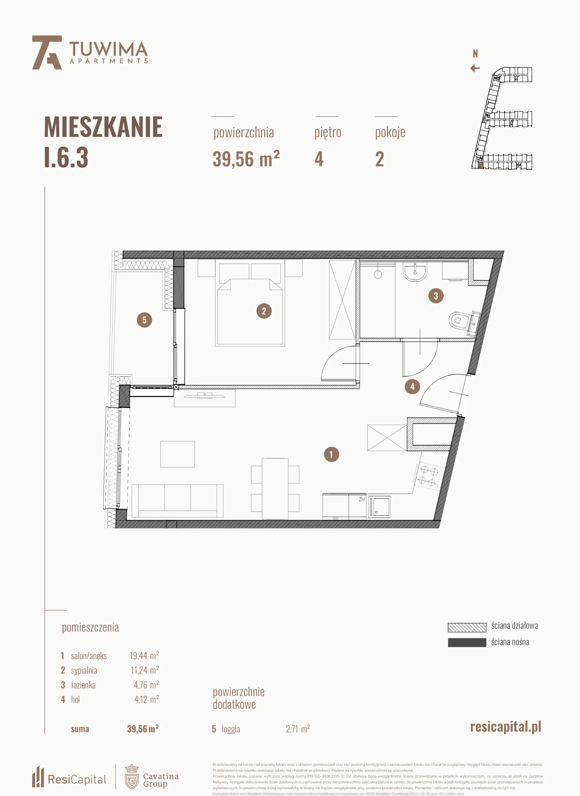 Mieszkanie 39,56 m², piętro 4, oferta nr I.6.3, Apartamenty Tuwima, Łódź, Śródmieście, ul. Juliana Tuwima