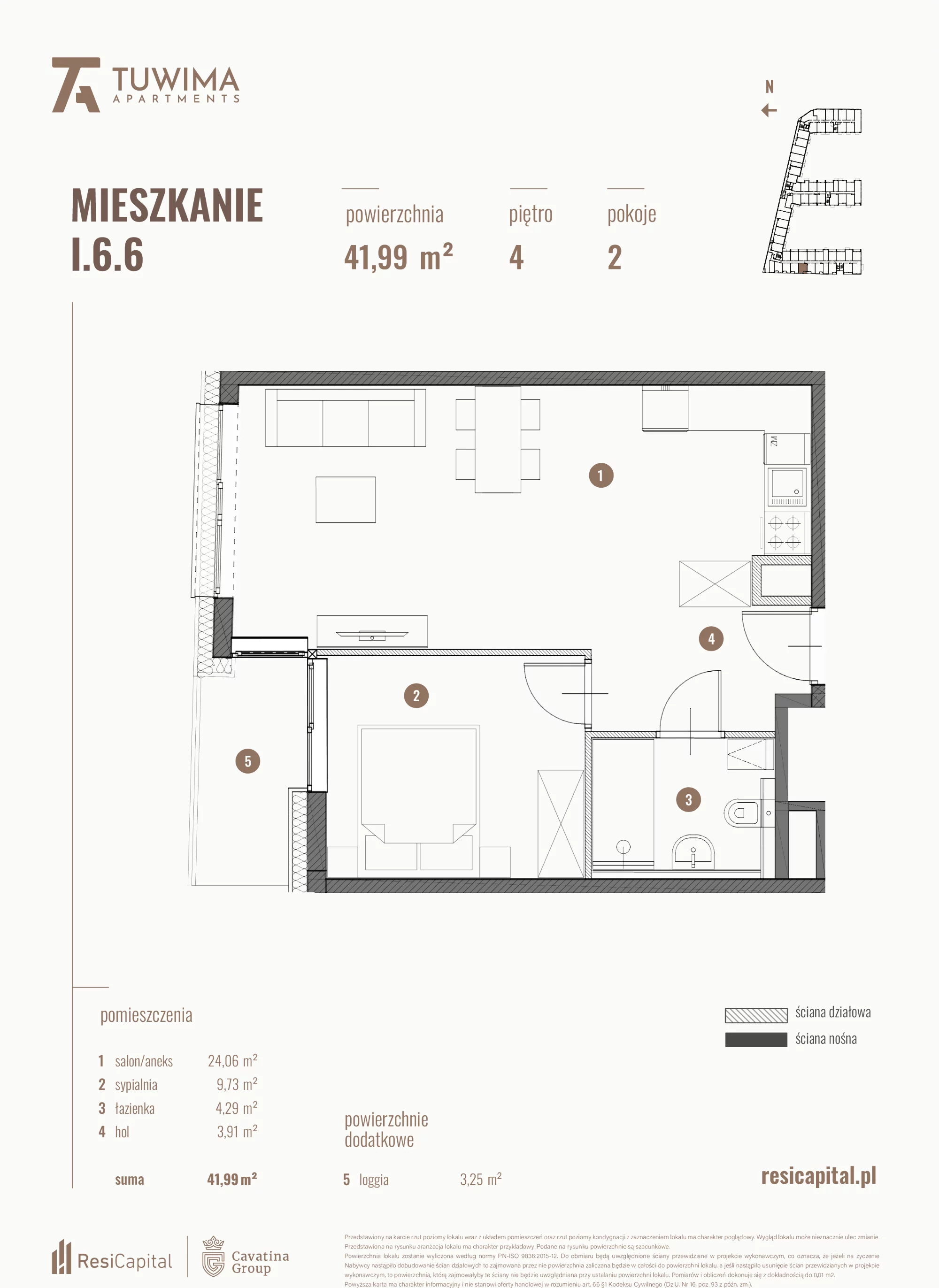 Mieszkanie 41,99 m², piętro 4, oferta nr I.6.6, Apartamenty Tuwima, Łódź, Śródmieście, ul. Juliana Tuwima