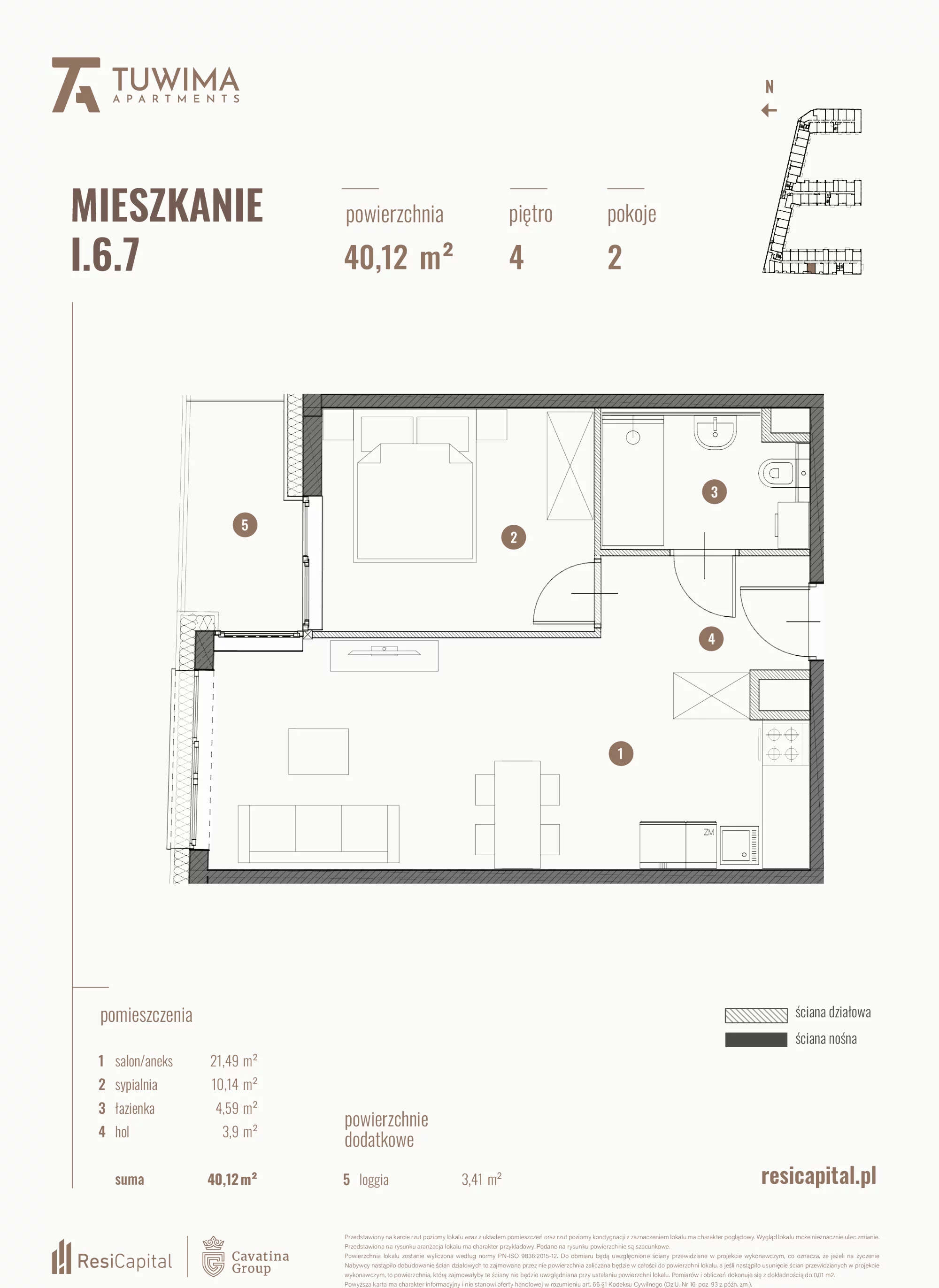 Mieszkanie 40,12 m², piętro 4, oferta nr I.6.7, Apartamenty Tuwima, Łódź, Śródmieście, ul. Juliana Tuwima