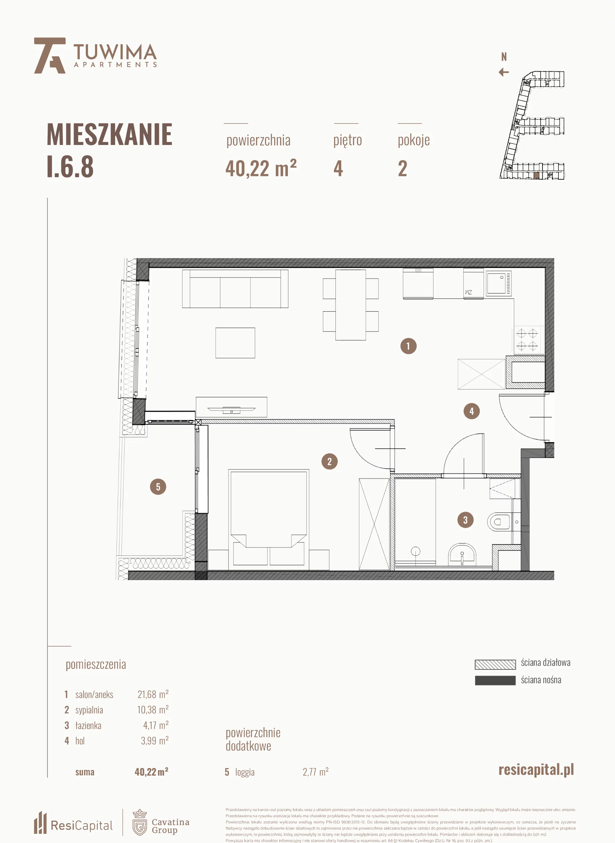 Mieszkanie 40,22 m², piętro 4, oferta nr I.6.8, Apartamenty Tuwima, Łódź, Śródmieście, ul. Juliana Tuwima