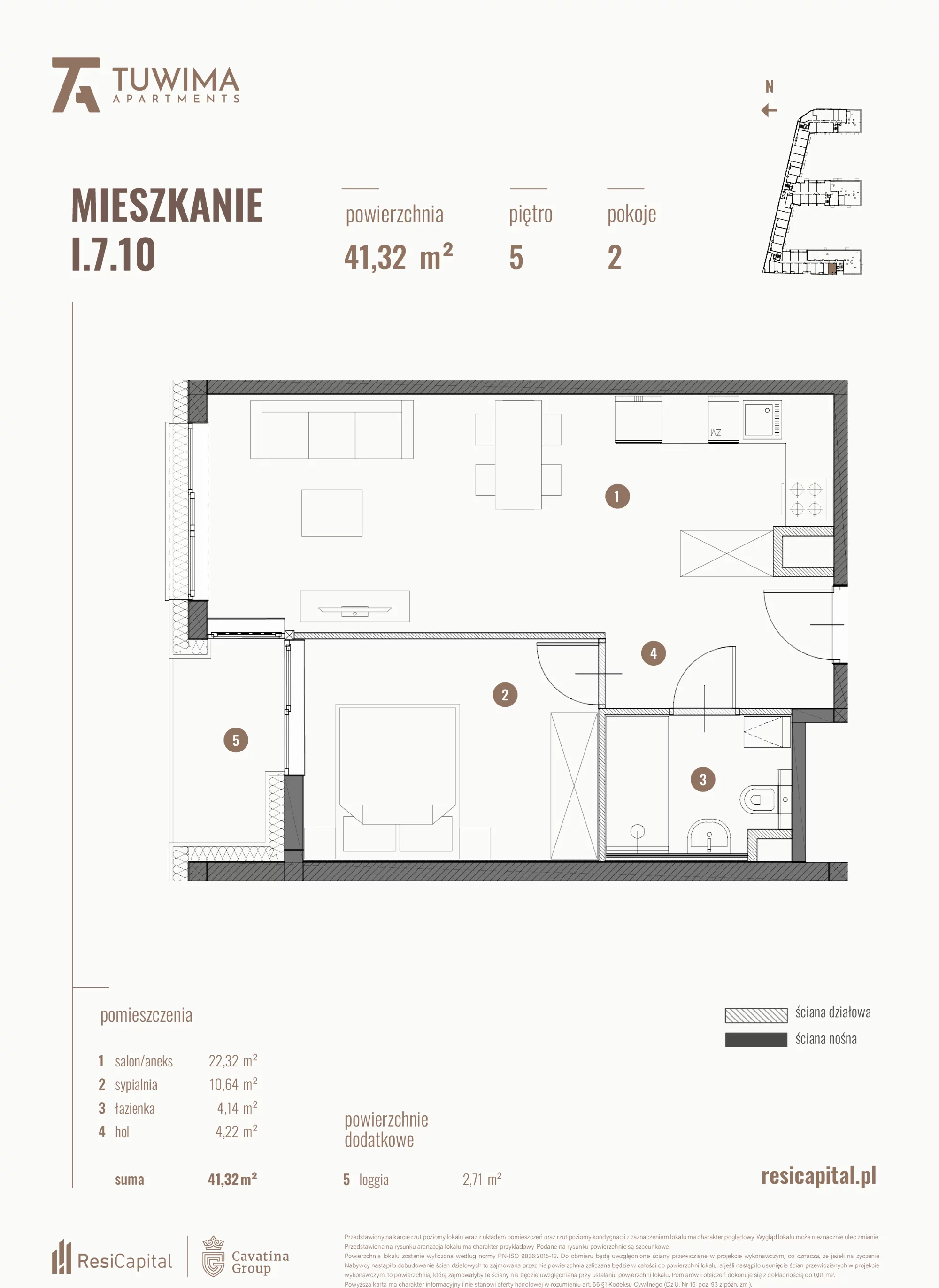 Mieszkanie 41,32 m², piętro 5, oferta nr I.7.10, Apartamenty Tuwima, Łódź, Śródmieście, ul. Juliana Tuwima