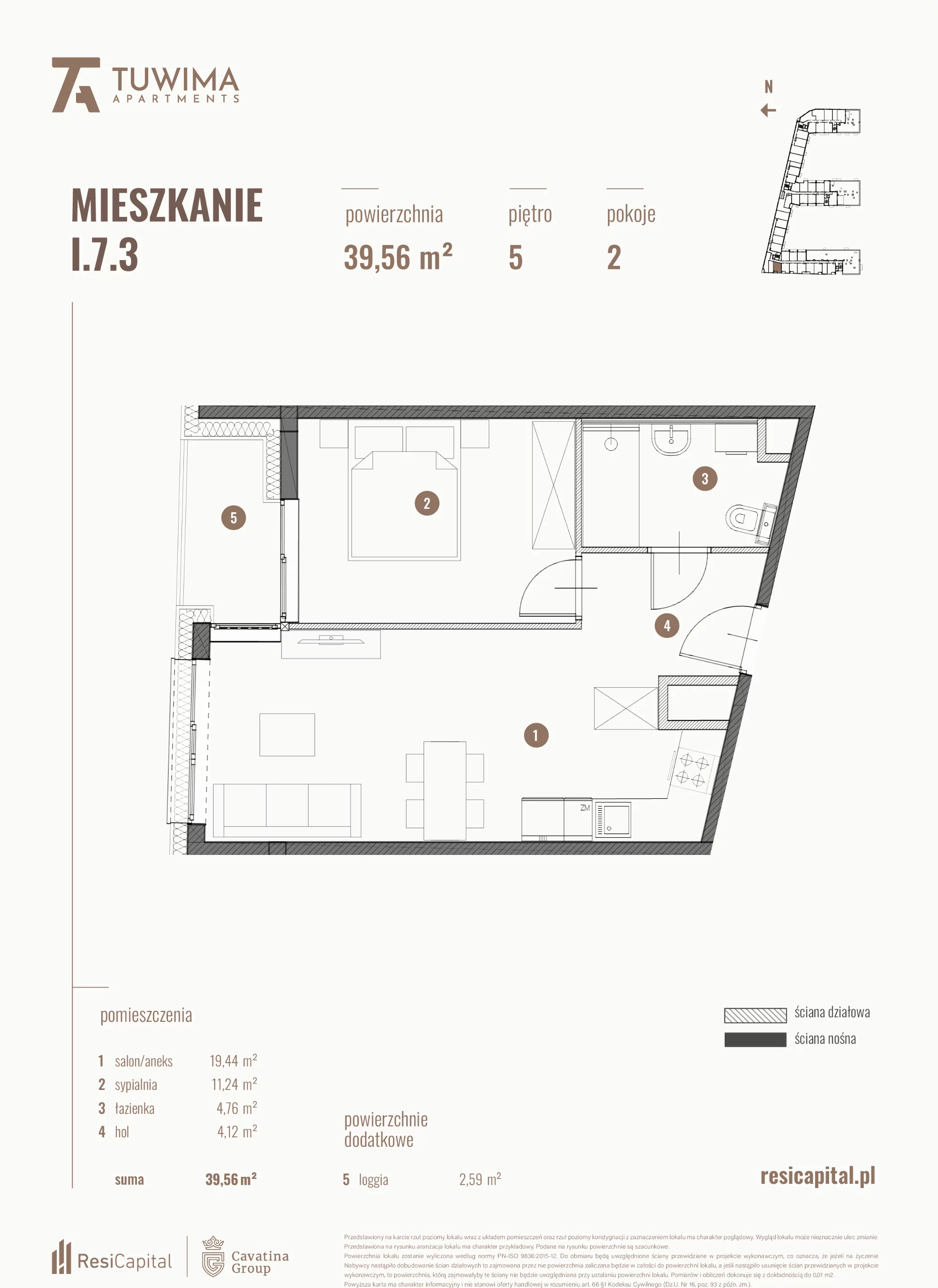 Mieszkanie 39,56 m², piętro 5, oferta nr I.7.3, Apartamenty Tuwima, Łódź, Śródmieście, ul. Juliana Tuwima