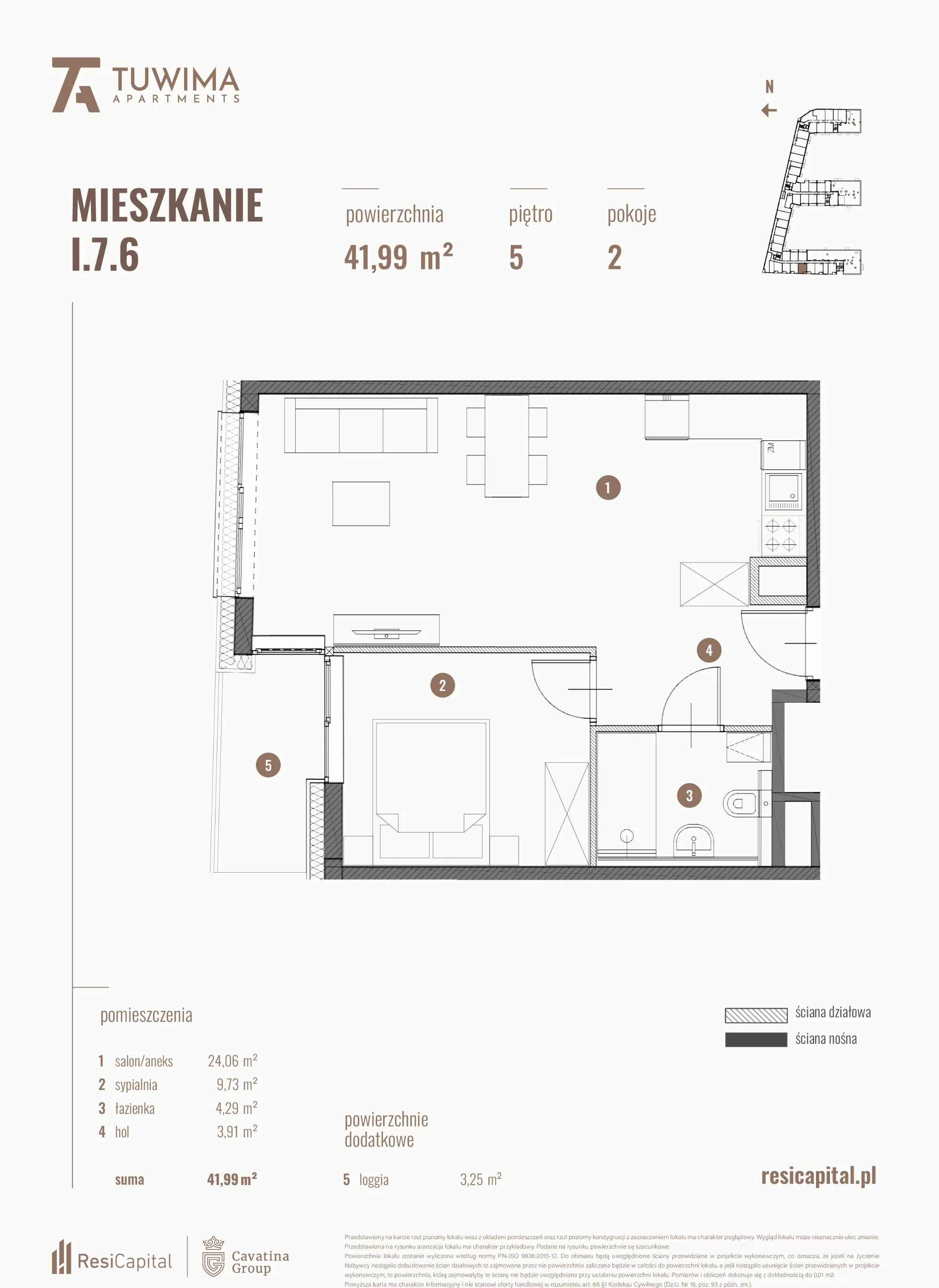 Mieszkanie 41,99 m², piętro 5, oferta nr I.7.6, Apartamenty Tuwima, Łódź, Śródmieście, ul. Juliana Tuwima