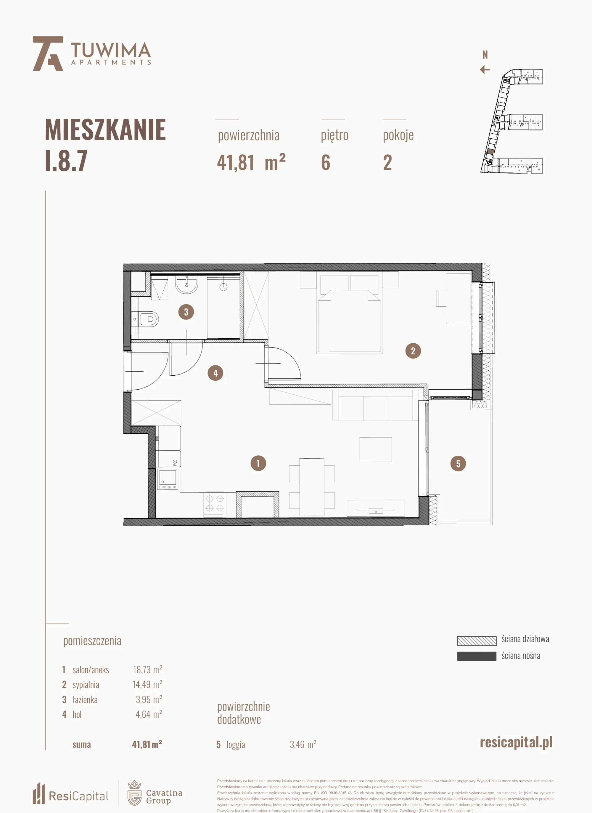 Mieszkanie 41,81 m², piętro 6, oferta nr I.8.7, Apartamenty Tuwima, Łódź, Śródmieście, ul. Juliana Tuwima