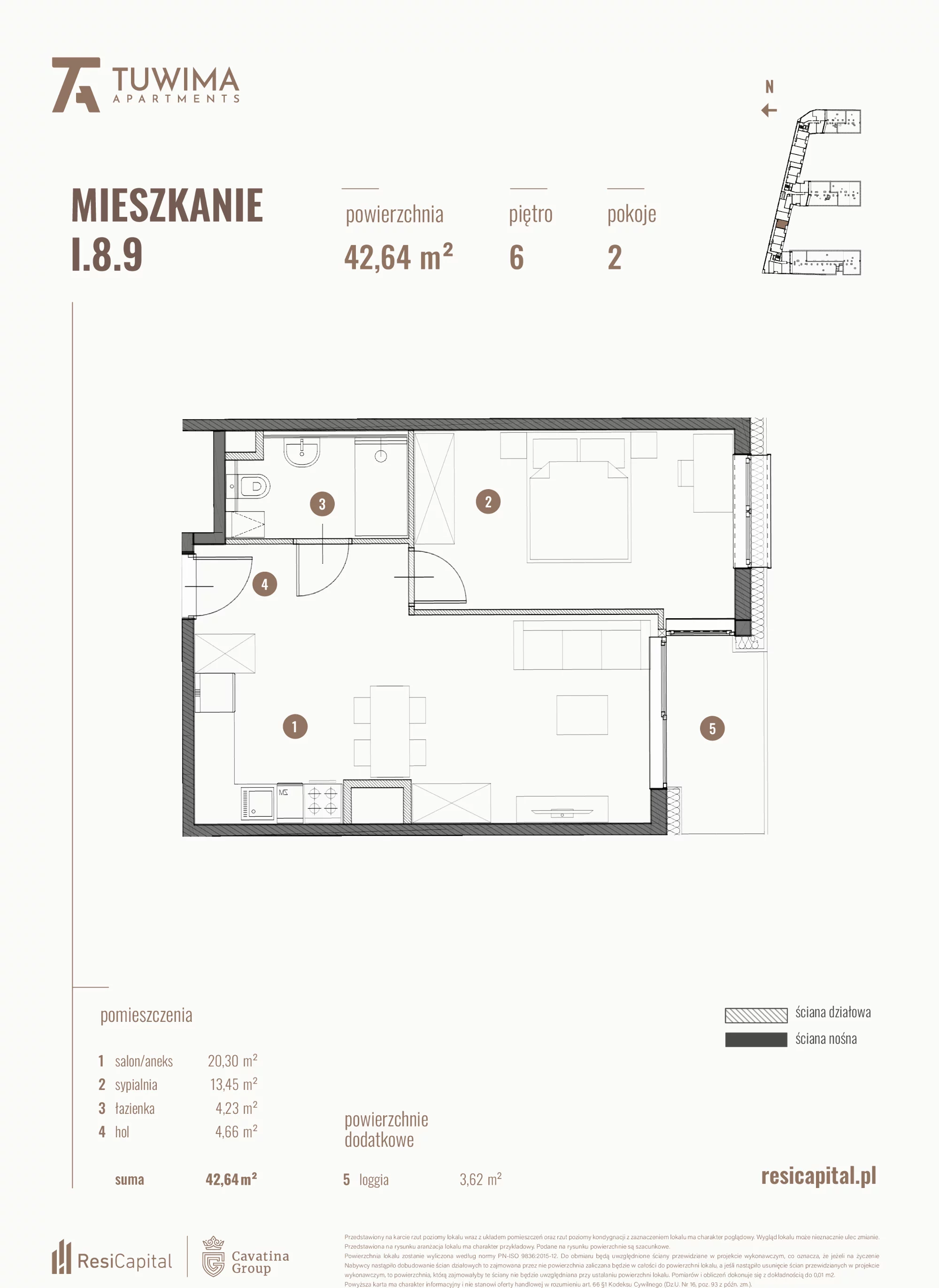 Mieszkanie 42,64 m², piętro 6, oferta nr I.8.9, Apartamenty Tuwima, Łódź, Śródmieście, ul. Juliana Tuwima