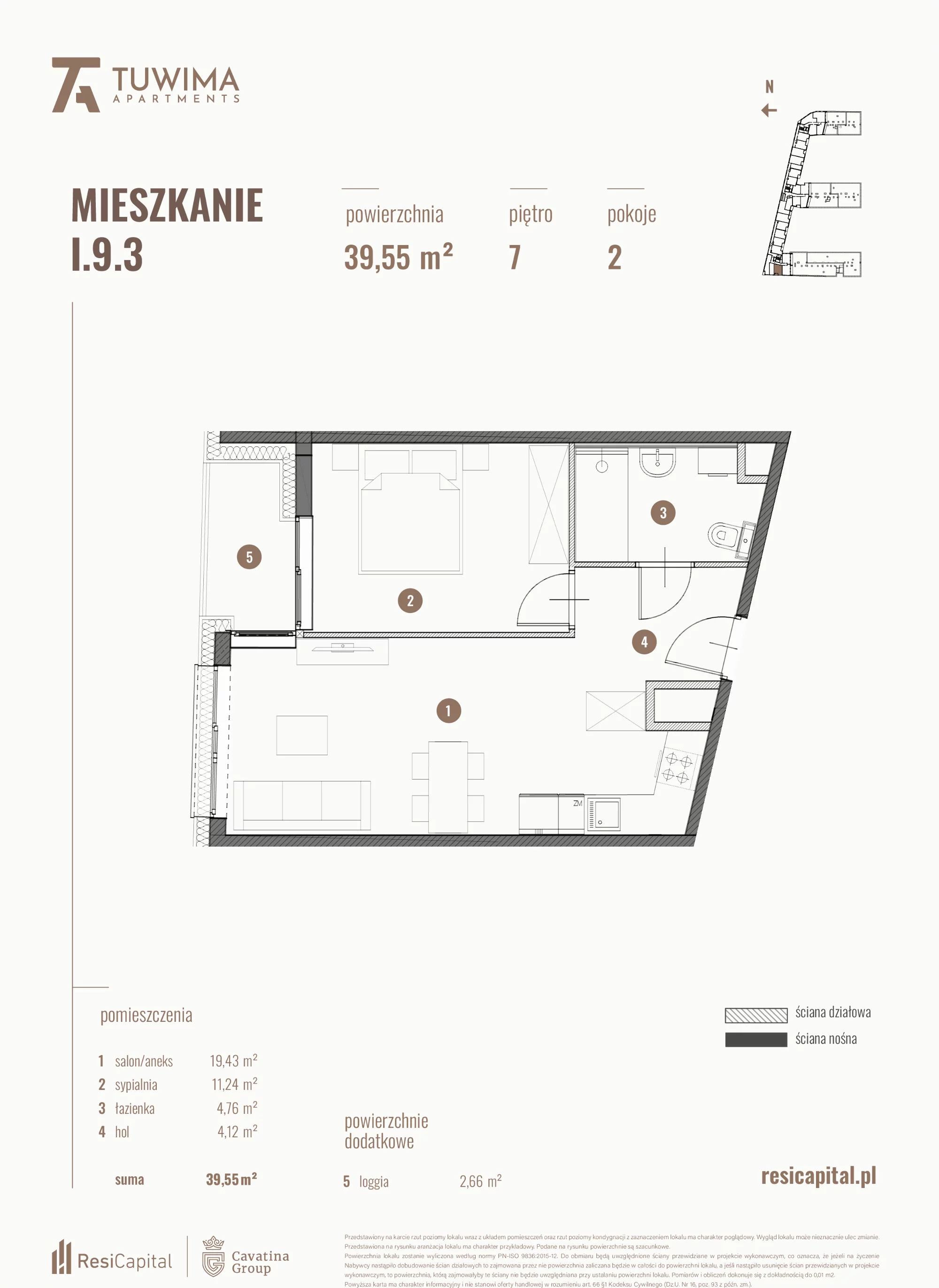 Mieszkanie 39,55 m², piętro 7, oferta nr I.9.3, Apartamenty Tuwima, Łódź, Śródmieście, ul. Juliana Tuwima