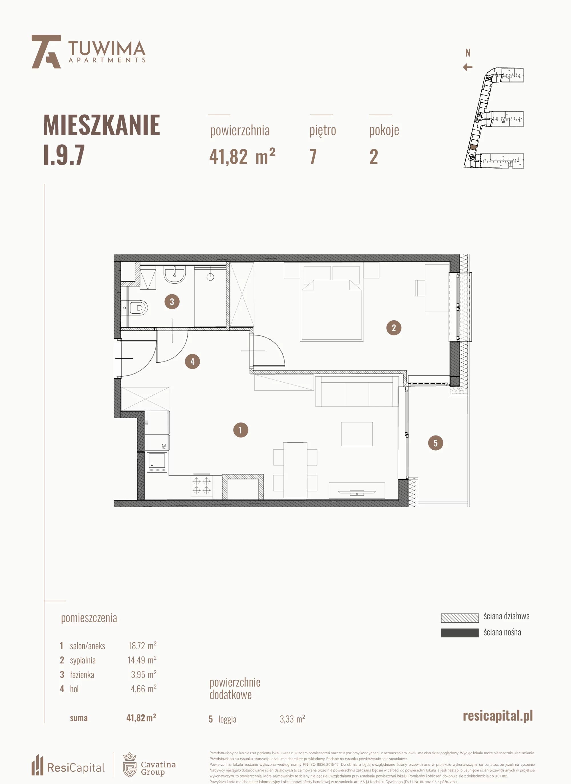 Mieszkanie 41,82 m², piętro 7, oferta nr I.9.7, Apartamenty Tuwima, Łódź, Śródmieście, ul. Juliana Tuwima