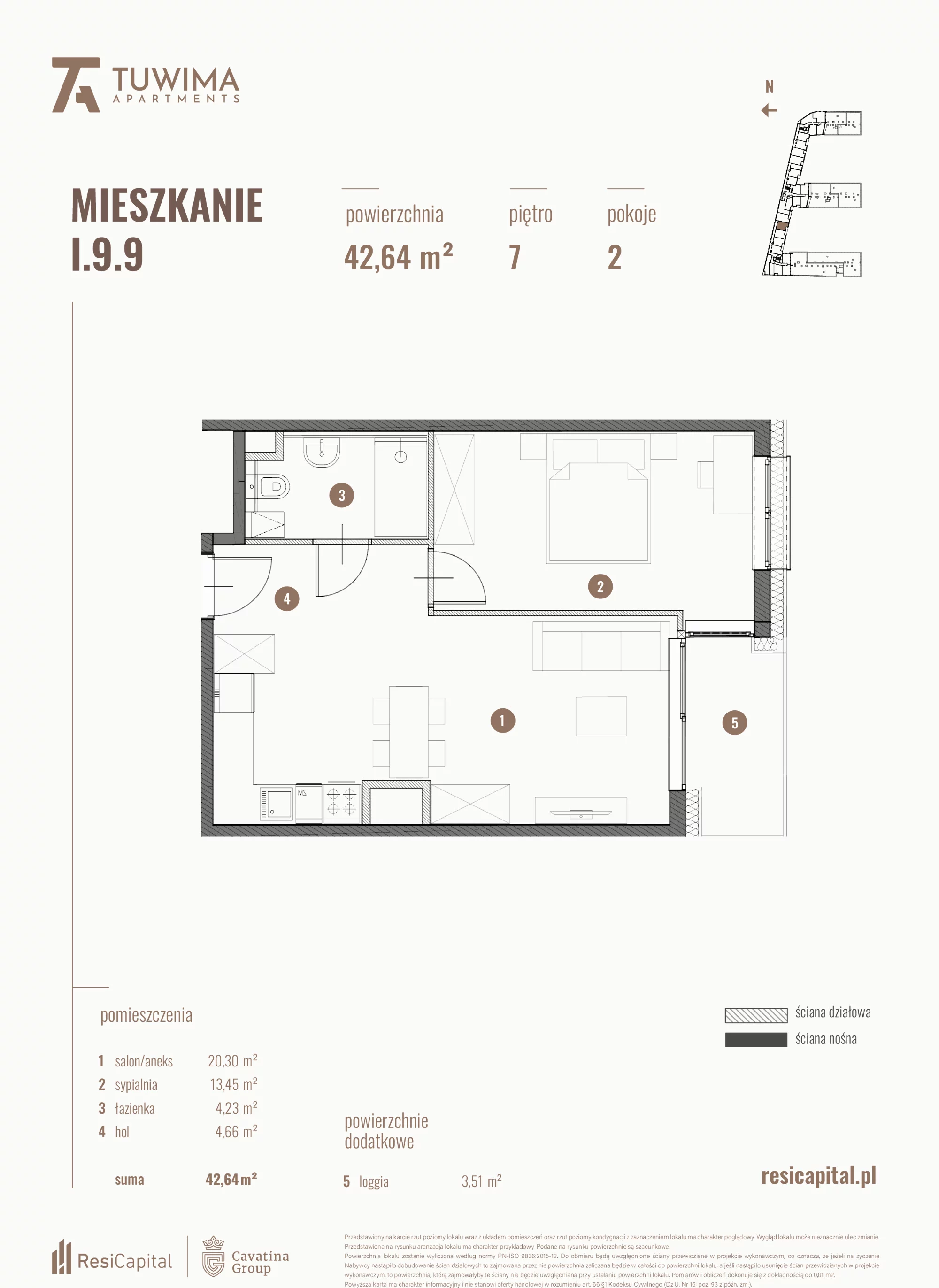 Mieszkanie 42,64 m², piętro 7, oferta nr I.9.9, Apartamenty Tuwima, Łódź, Śródmieście, ul. Juliana Tuwima