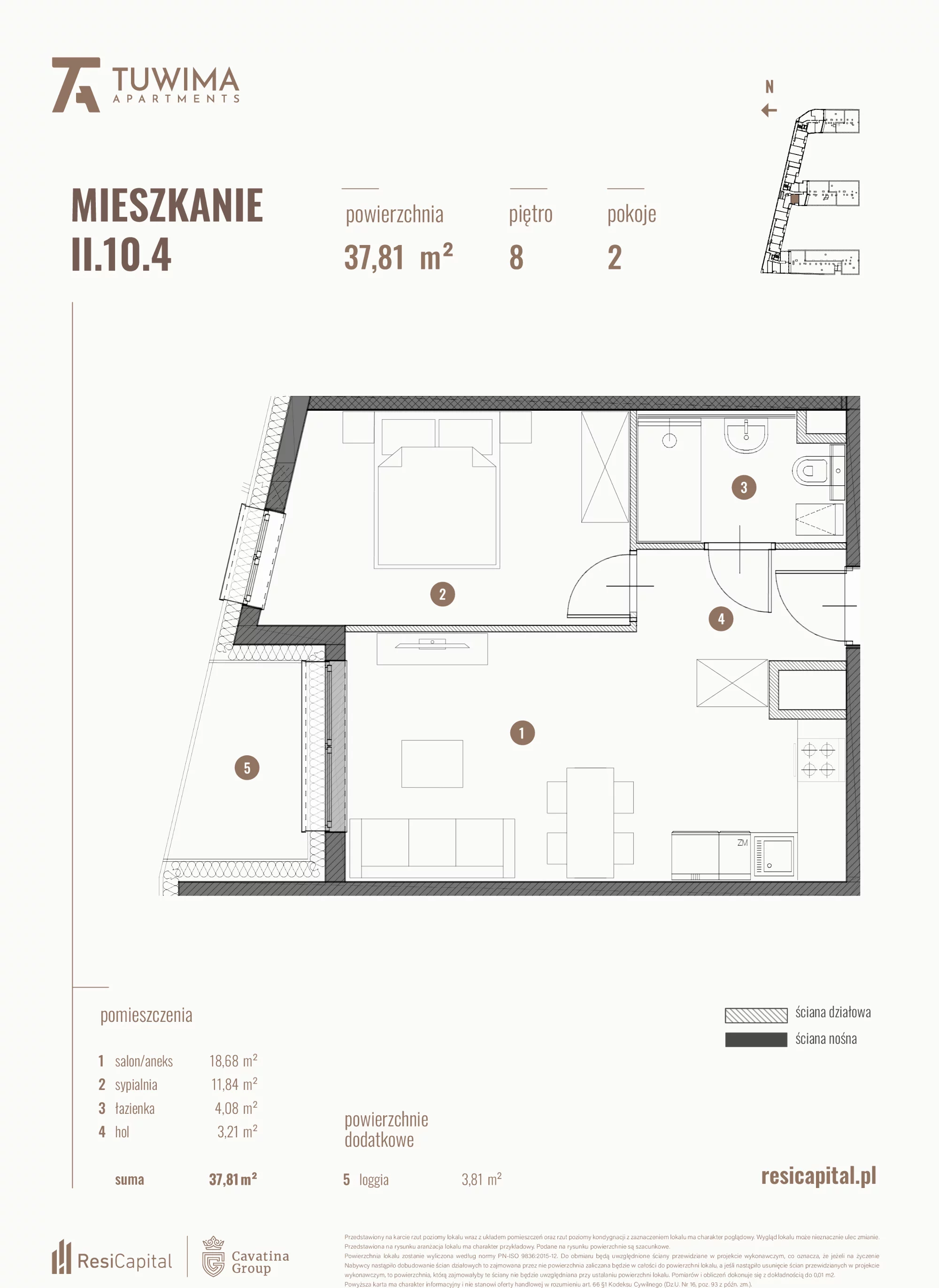 Mieszkanie 37,81 m², piętro 8, oferta nr II.10.4, Apartamenty Tuwima, Łódź, Śródmieście, ul. Juliana Tuwima