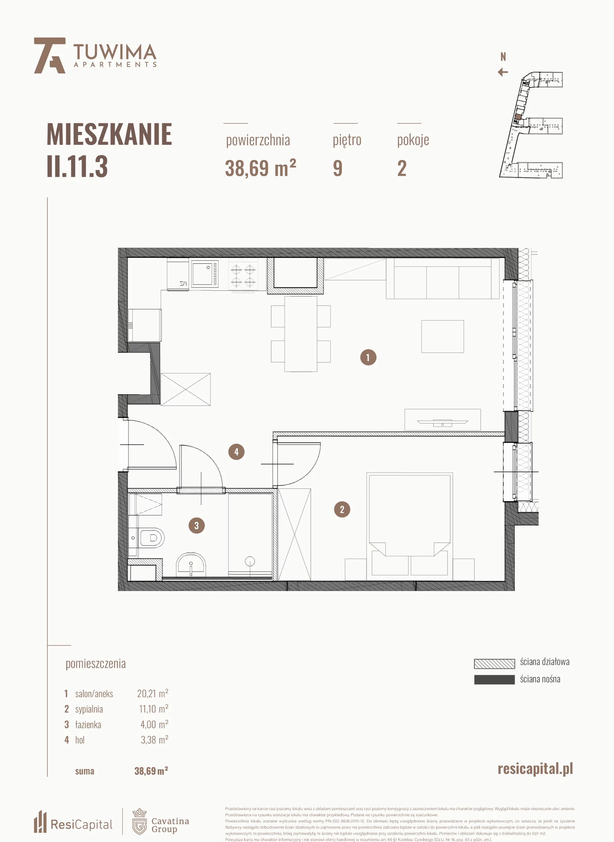 Mieszkanie 38,69 m², piętro 9, oferta nr II.11.3, Apartamenty Tuwima, Łódź, Śródmieście, ul. Juliana Tuwima