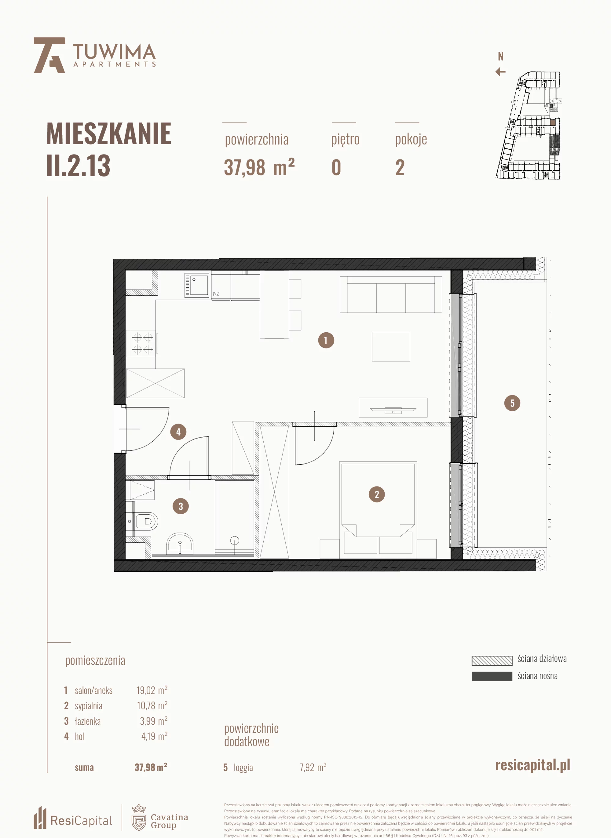 Mieszkanie 37,98 m², parter, oferta nr II.2.13, Apartamenty Tuwima, Łódź, Śródmieście, ul. Juliana Tuwima