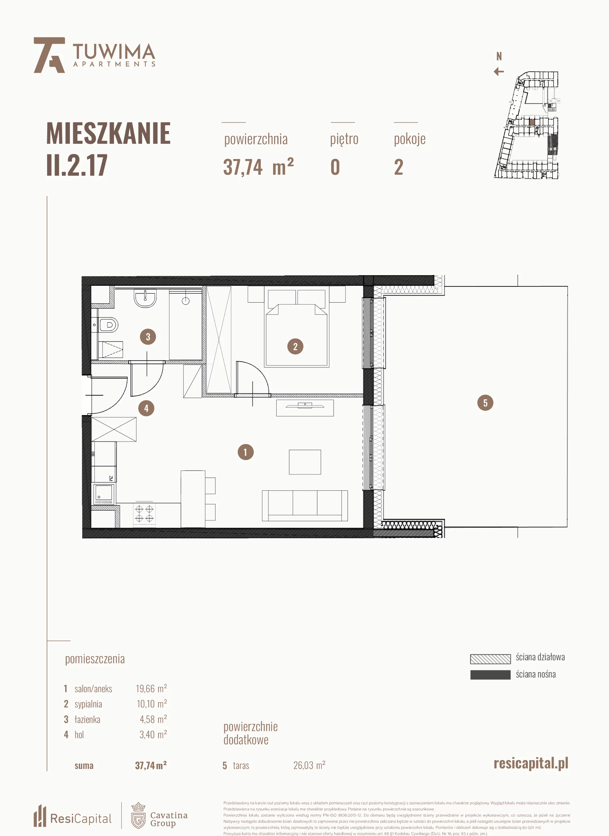 Mieszkanie 37,74 m², parter, oferta nr II.2.17, Apartamenty Tuwima, Łódź, Śródmieście, ul. Juliana Tuwima