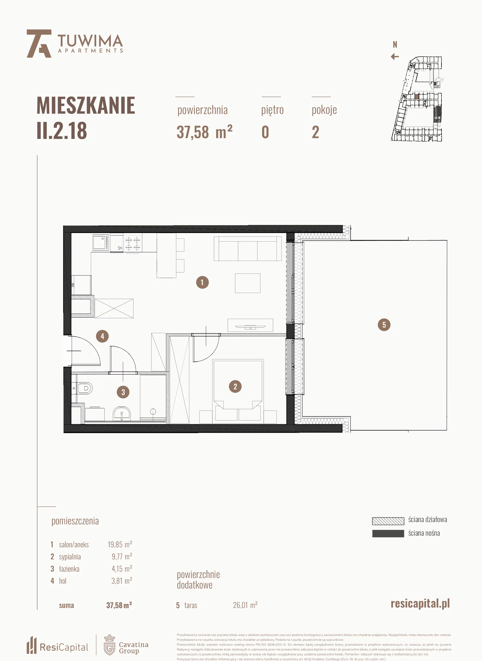 Mieszkanie 37,58 m², parter, oferta nr II.2.18, Apartamenty Tuwima, Łódź, Śródmieście, ul. Juliana Tuwima