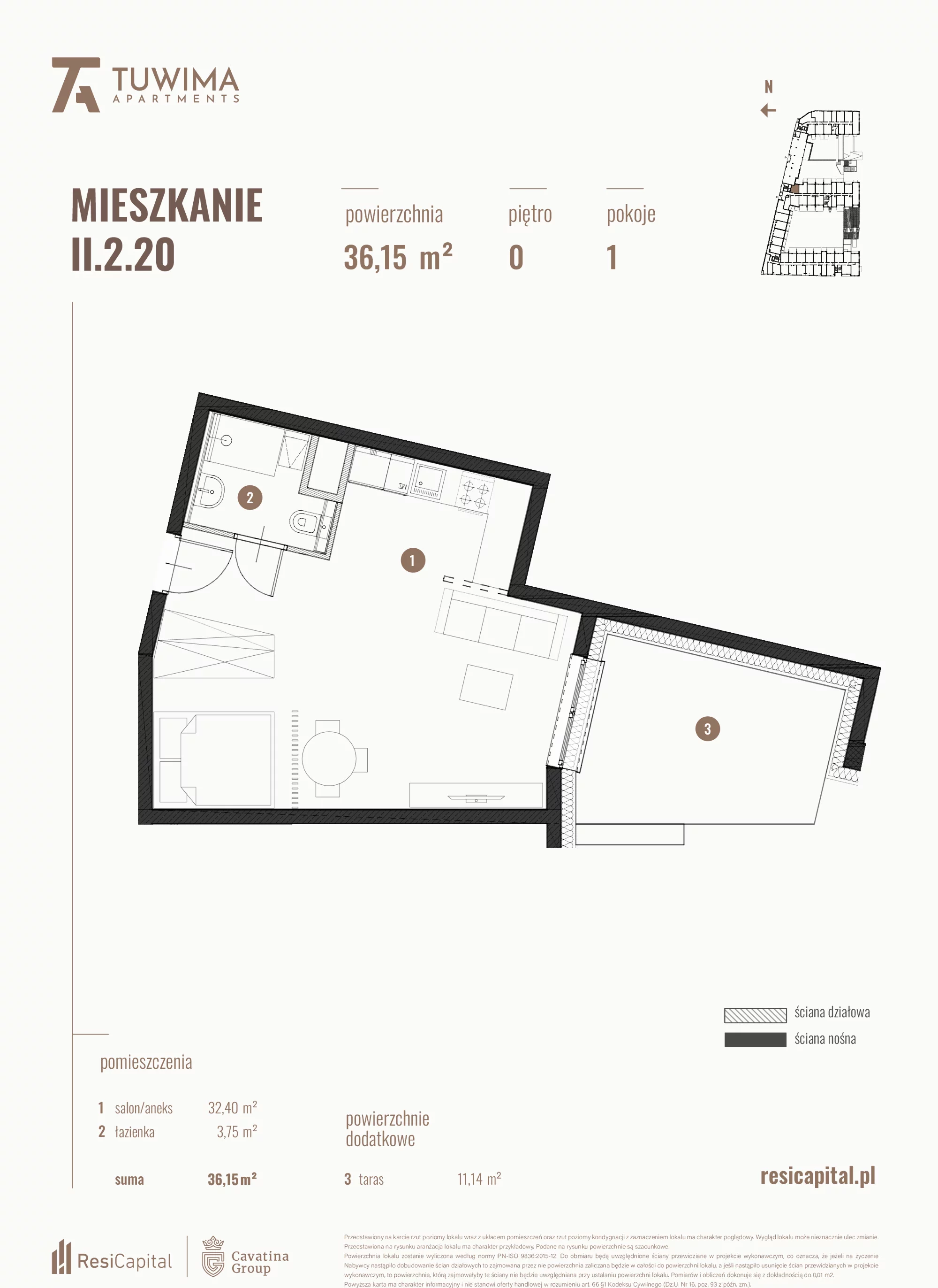 Mieszkanie 36,15 m², parter, oferta nr II.2.20, Apartamenty Tuwima, Łódź, Śródmieście, ul. Juliana Tuwima