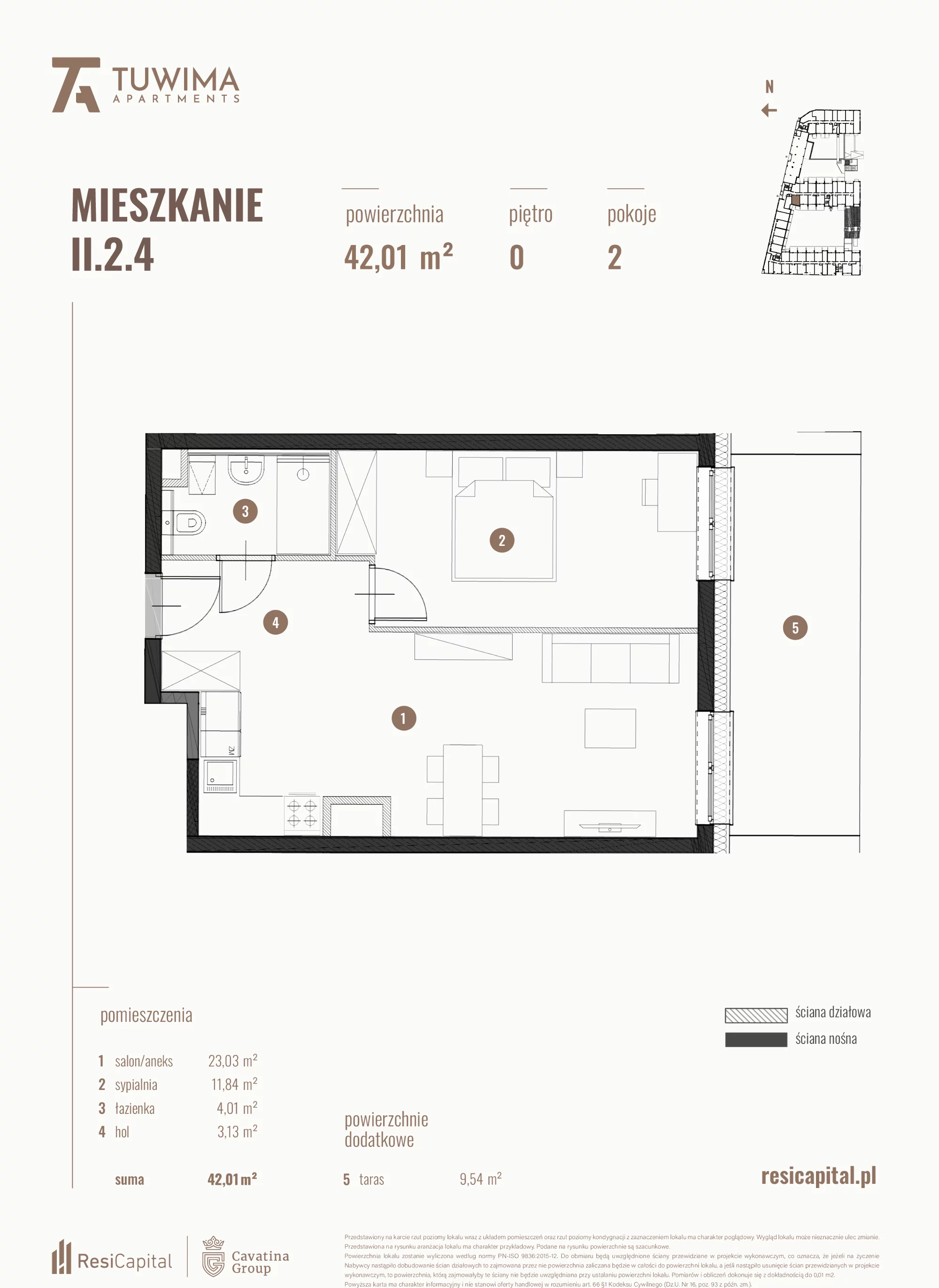 Mieszkanie 42,01 m², parter, oferta nr II.2.4, Apartamenty Tuwima, Łódź, Śródmieście, ul. Juliana Tuwima