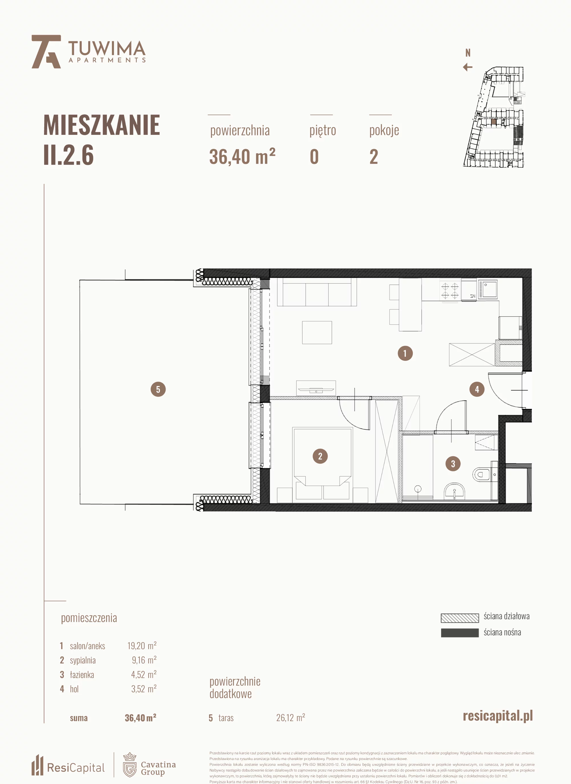 Mieszkanie 36,40 m², parter, oferta nr II.2.6, Apartamenty Tuwima, Łódź, Śródmieście, ul. Juliana Tuwima