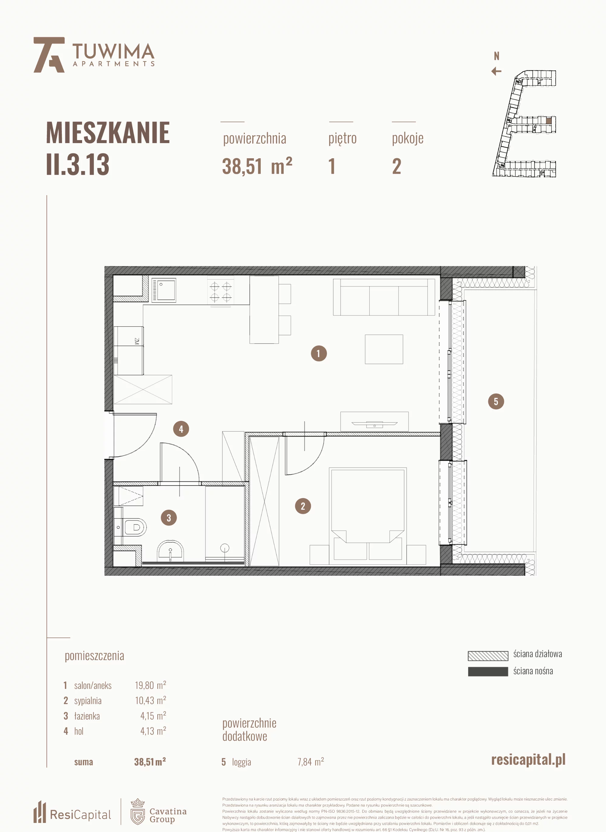 Mieszkanie 38,51 m², piętro 1, oferta nr II.3.13, Apartamenty Tuwima, Łódź, Śródmieście, ul. Juliana Tuwima