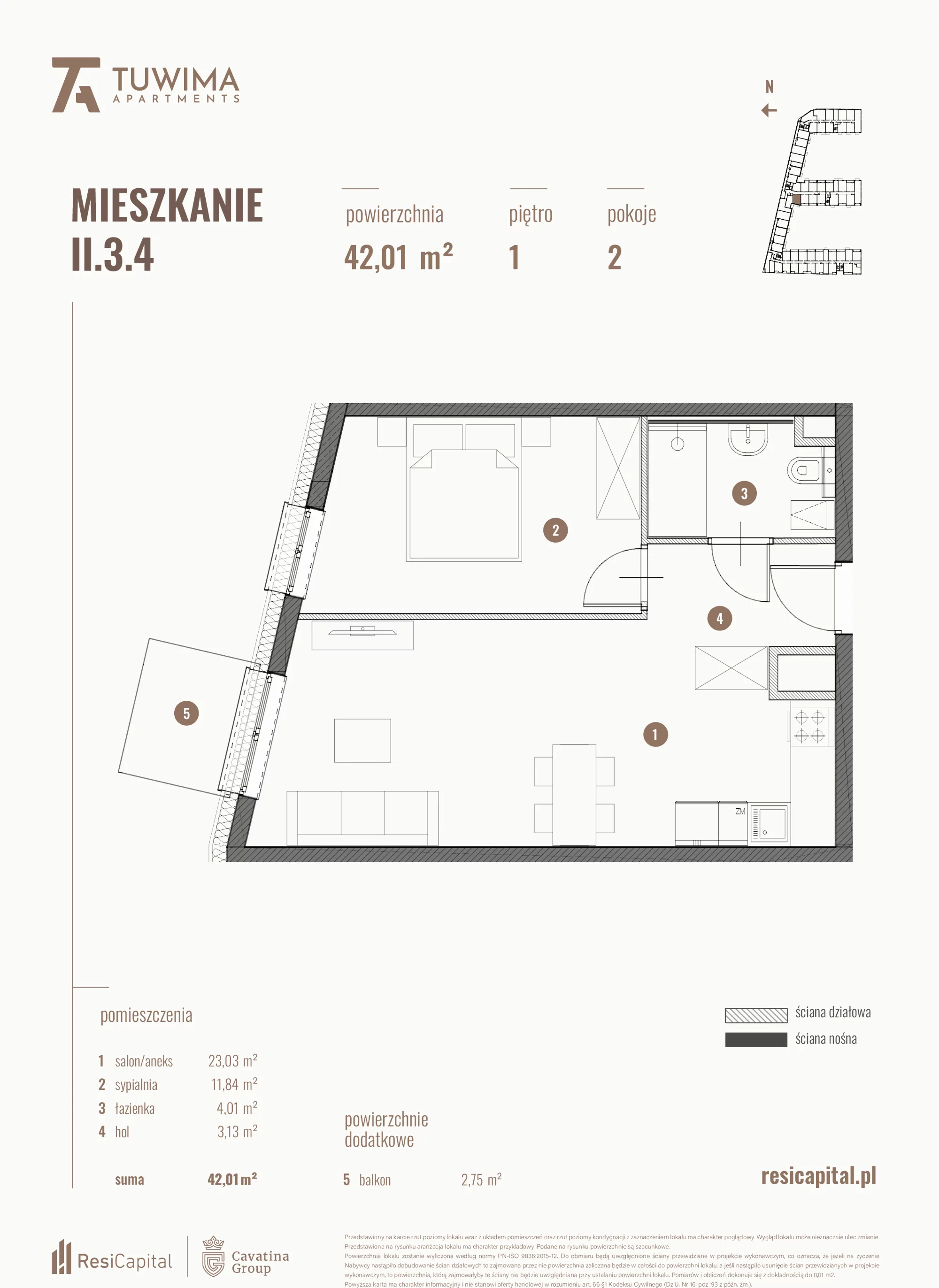 Mieszkanie 42,01 m², piętro 1, oferta nr II.3.4, Apartamenty Tuwima, Łódź, Śródmieście, ul. Juliana Tuwima